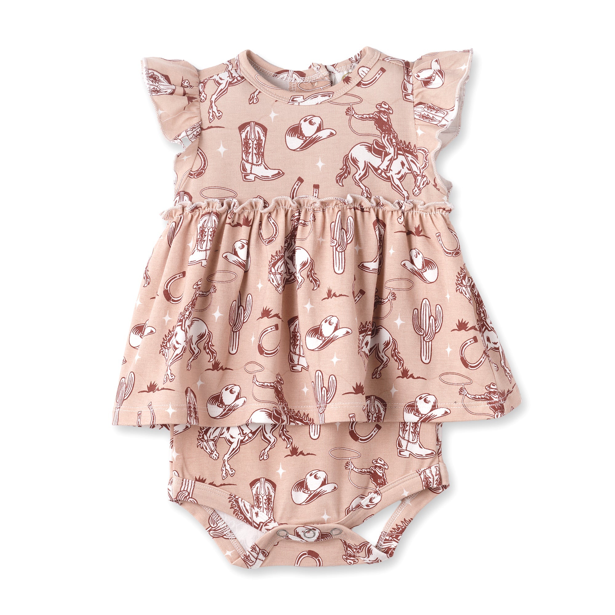 Wild Wrangler/pink Bamboo Cowgirl Western Skirted Bodysuit