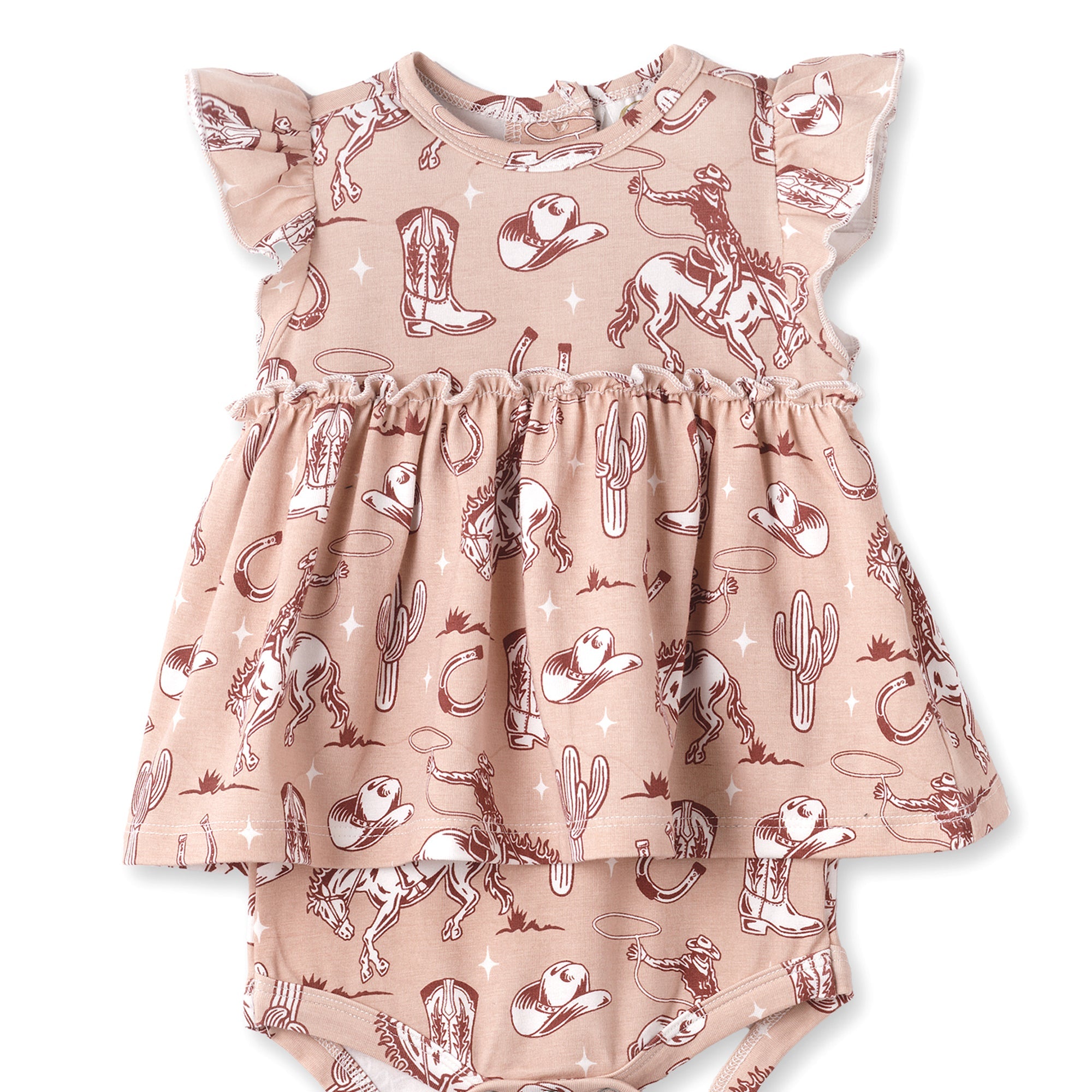 Wild Wrangler/pink Bamboo Cowgirl Western Skirted Bodysuit