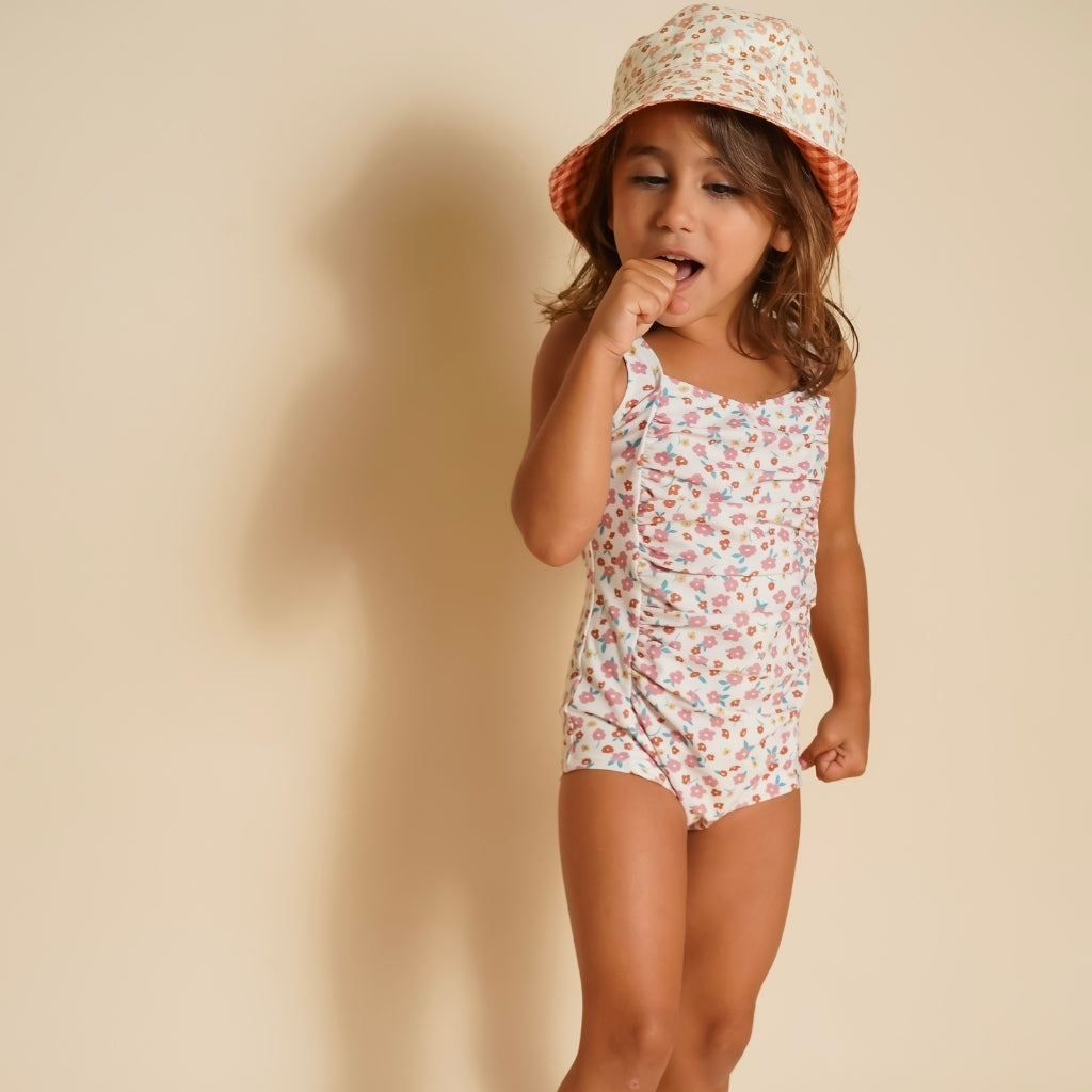 Vintage Girls 1 Piece Swimsuit | Upf + Recycled - Sunset Meadow