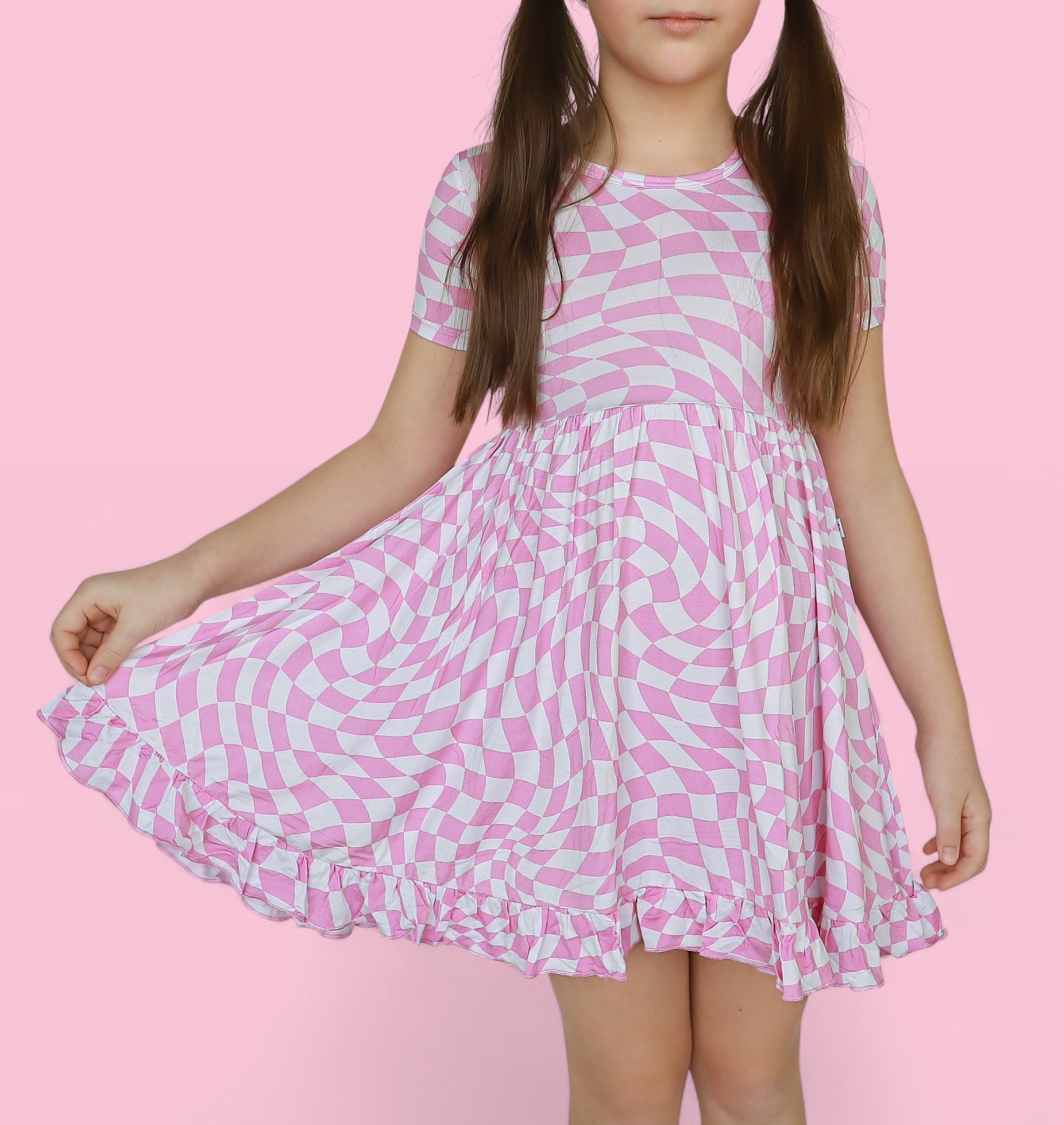 Bubblegum Wavy Checkers Dream Ruffle Dress
