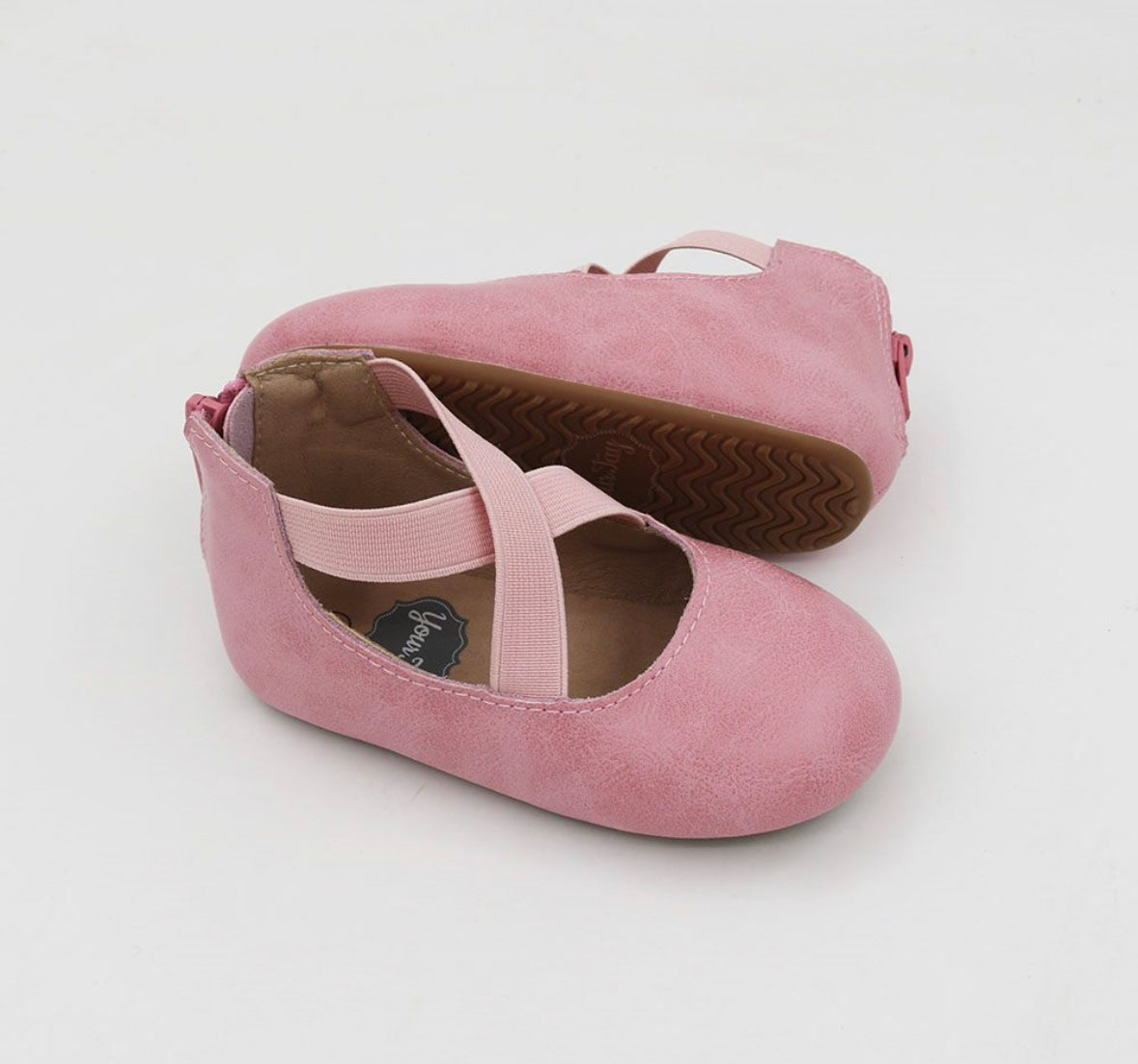 Zipper Ballet Distressed Pink Smooth Leather