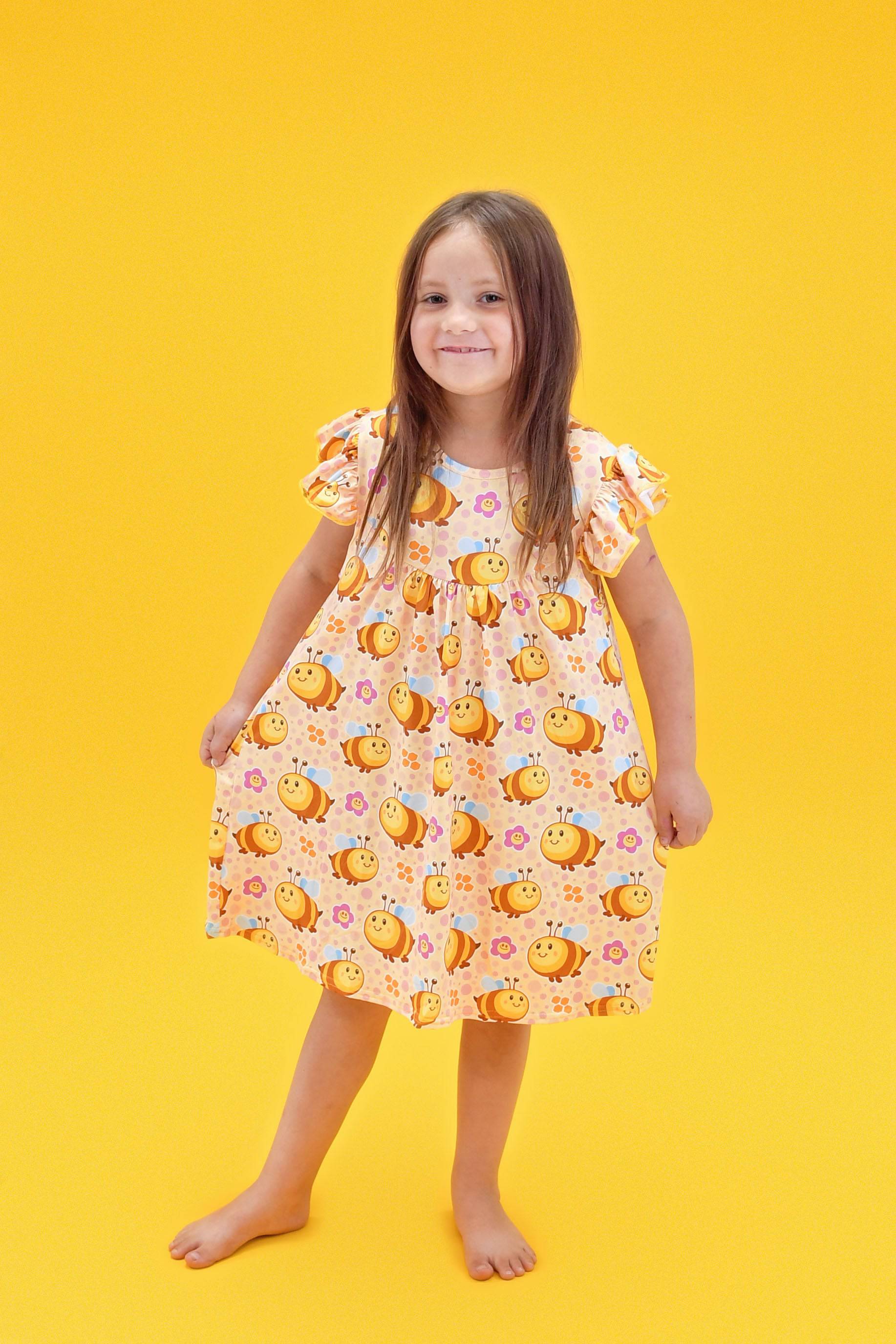 Bee Milk Silk Flutter Dress