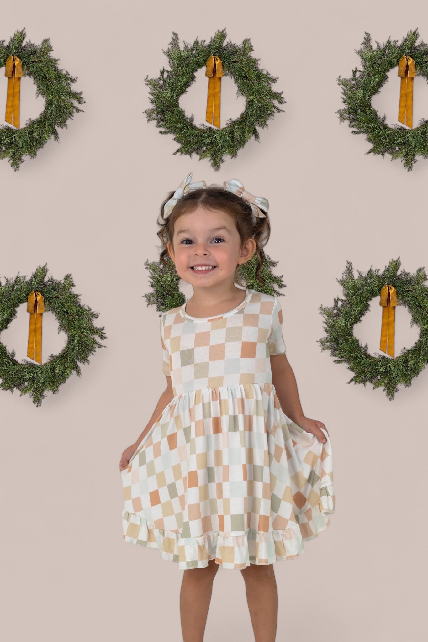 Muted Checkers Dream Ruffle Dress