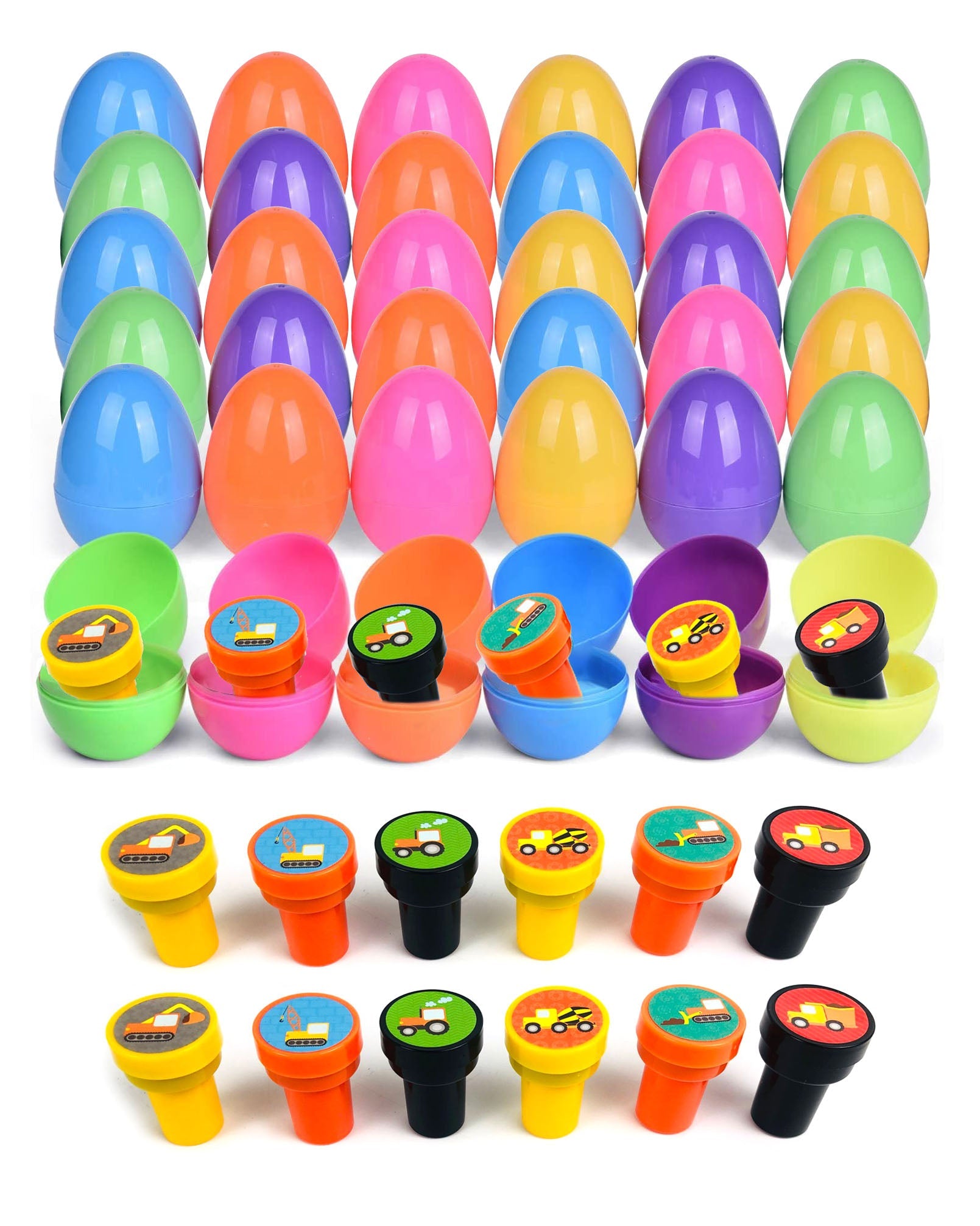 Easter Eggs With Construction Truck Stampers- 36 Pack
