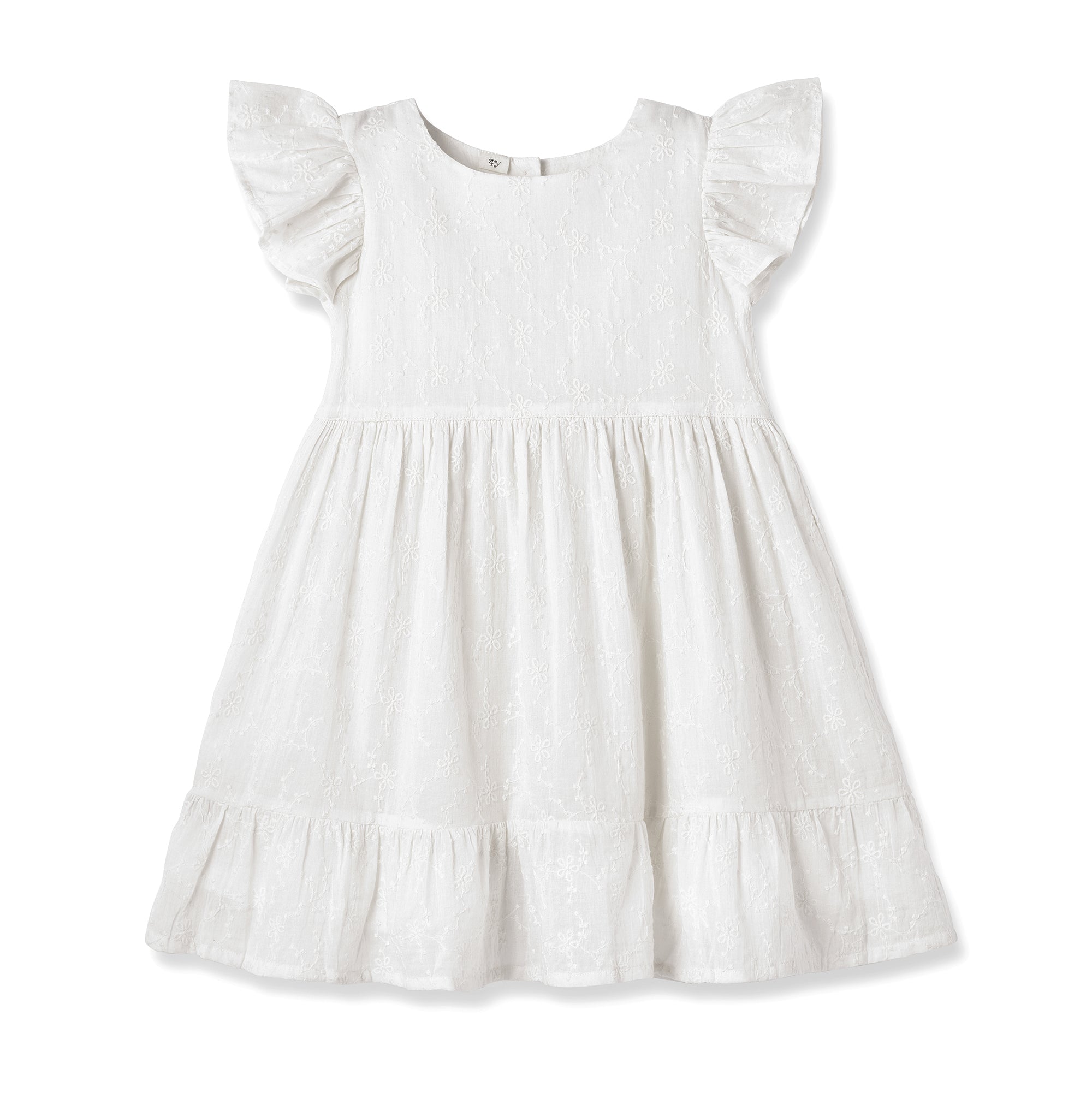 Cotton Embroidered Dress With Flutter Sleeves