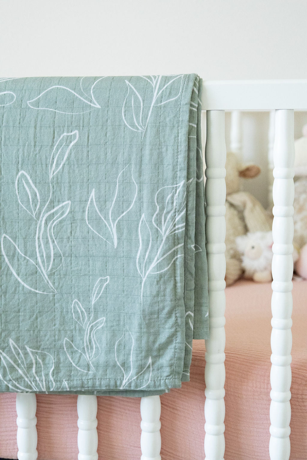Organic Bamboo Cotton Muslin Swaddle Blanket In Natural Oasis Willow