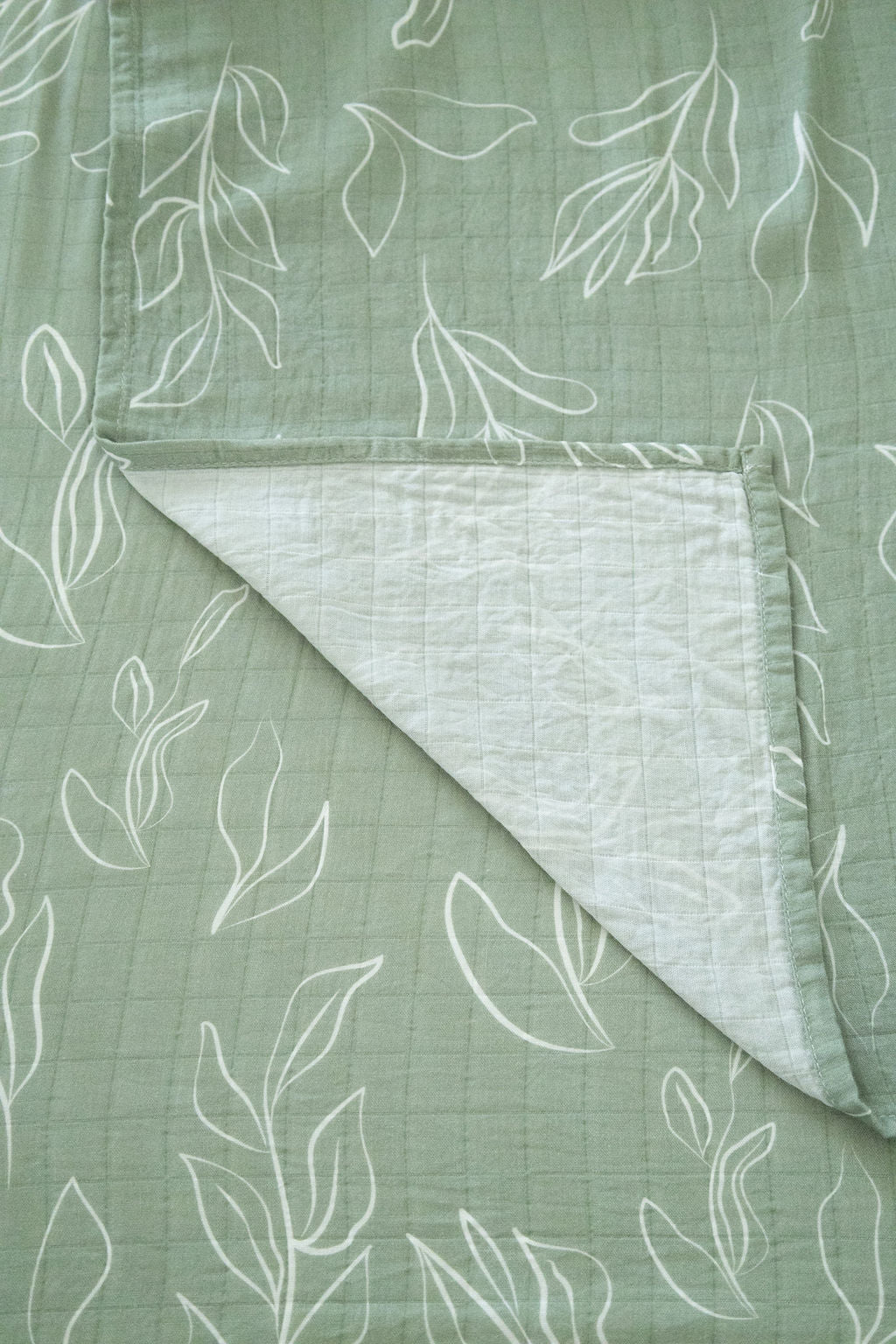 Organic Bamboo Cotton Muslin Swaddle Blanket In Natural Oasis Willow