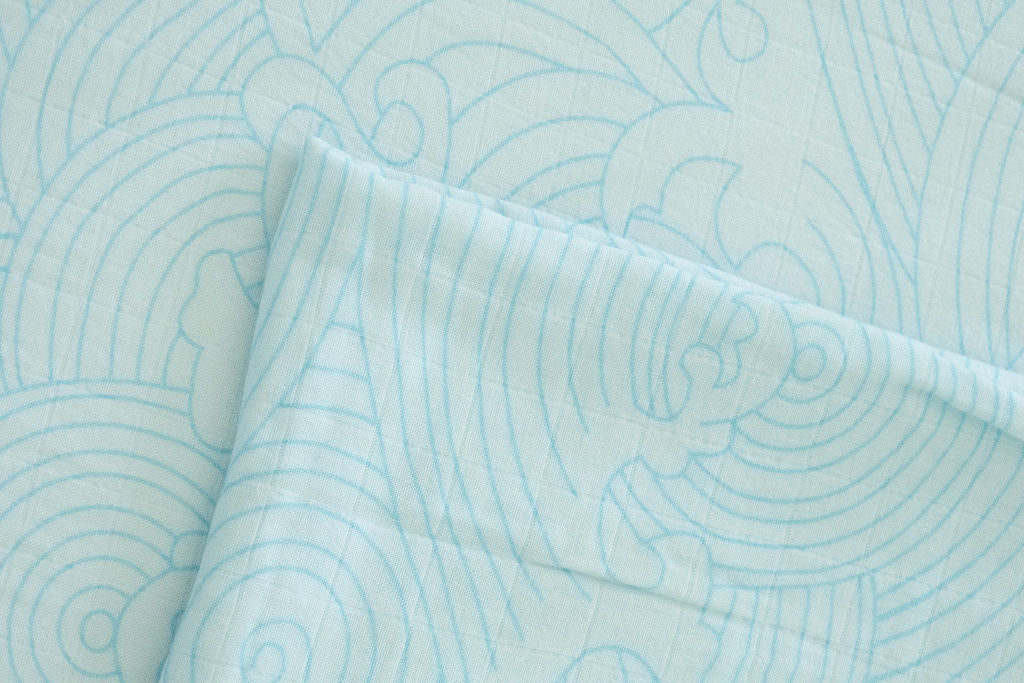 Organic Bamboo Cotton Muslin Swaddle Blanket In Crashing Sea Waves