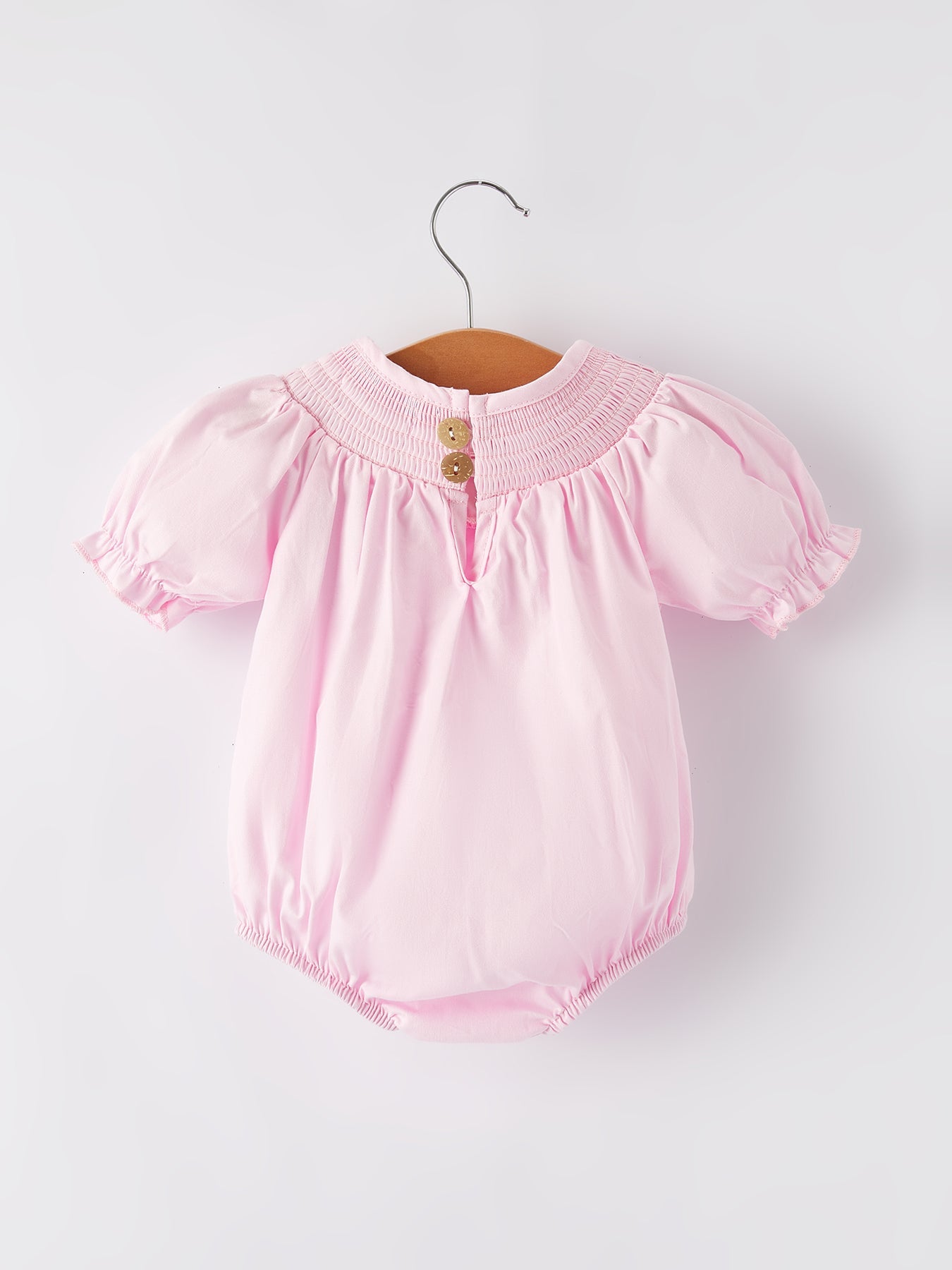White Bow Smock Embroidered Pink Romper