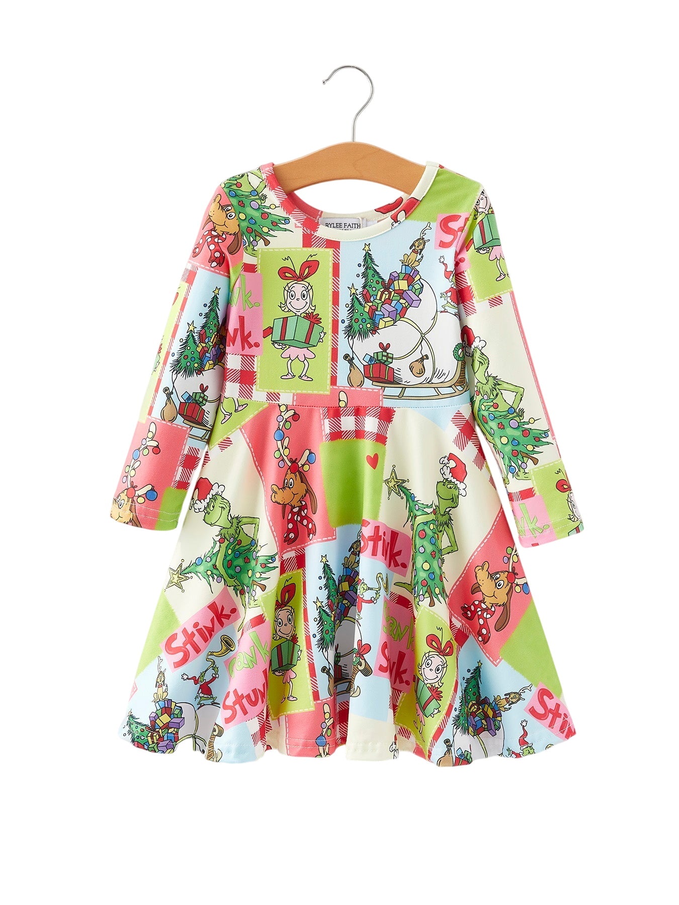 Autumn Winter Character Christmas Tree Print Girls Dress