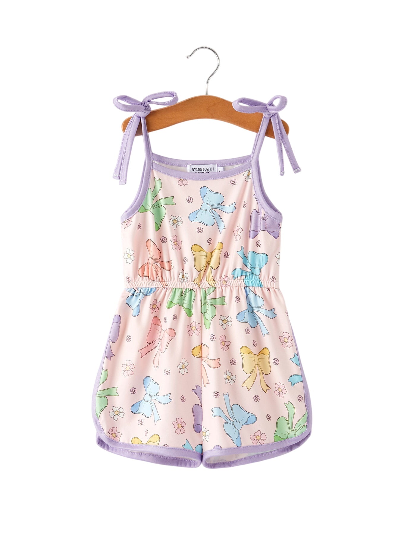 Girls Purple Bow Suspender Jumpsuit
