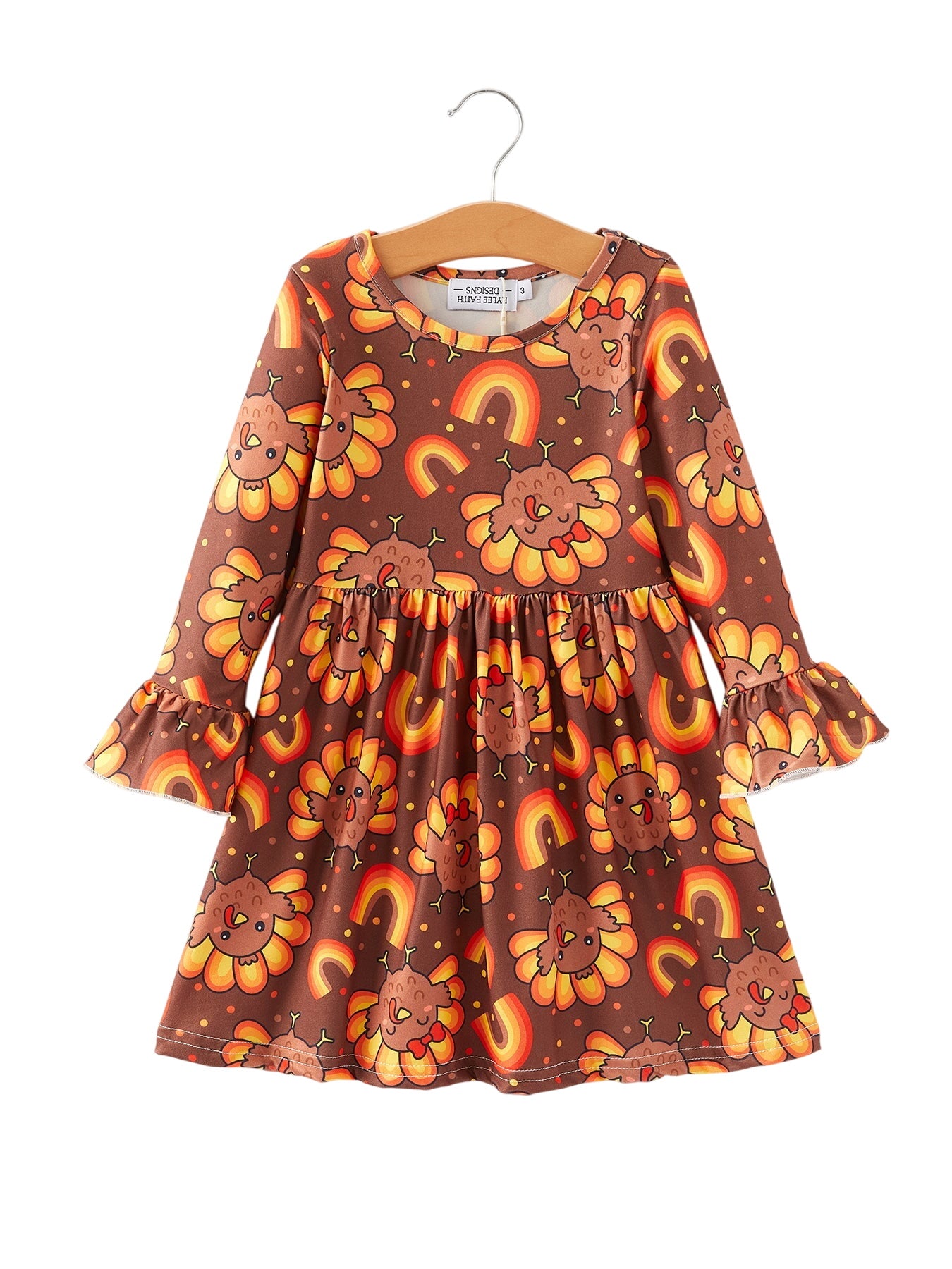 Thanksgiving Turkey Rainbow Print Girls Dress