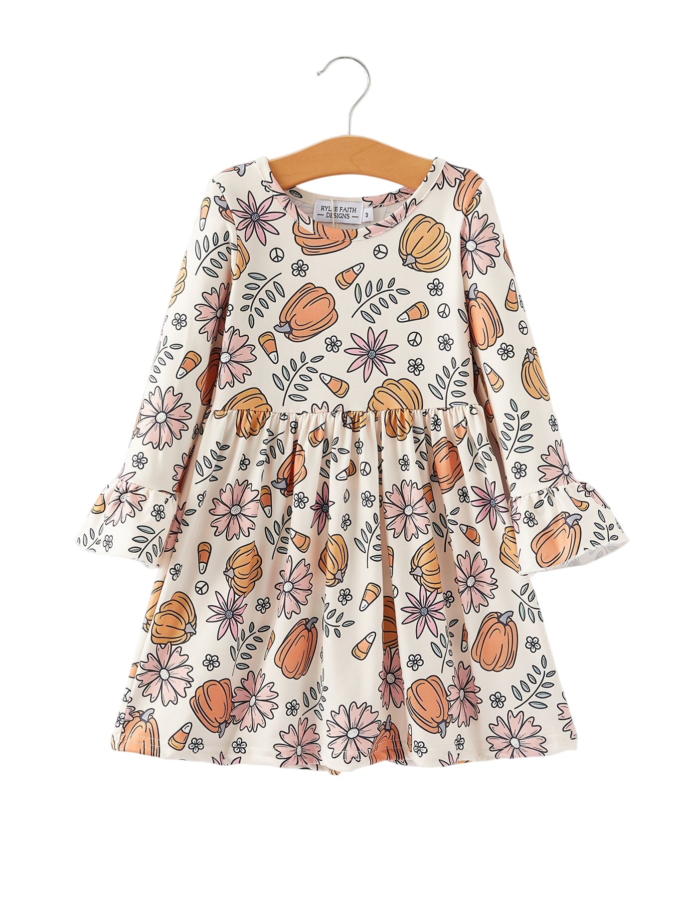 Thanksgiving Pumpkin Print Girls Dress