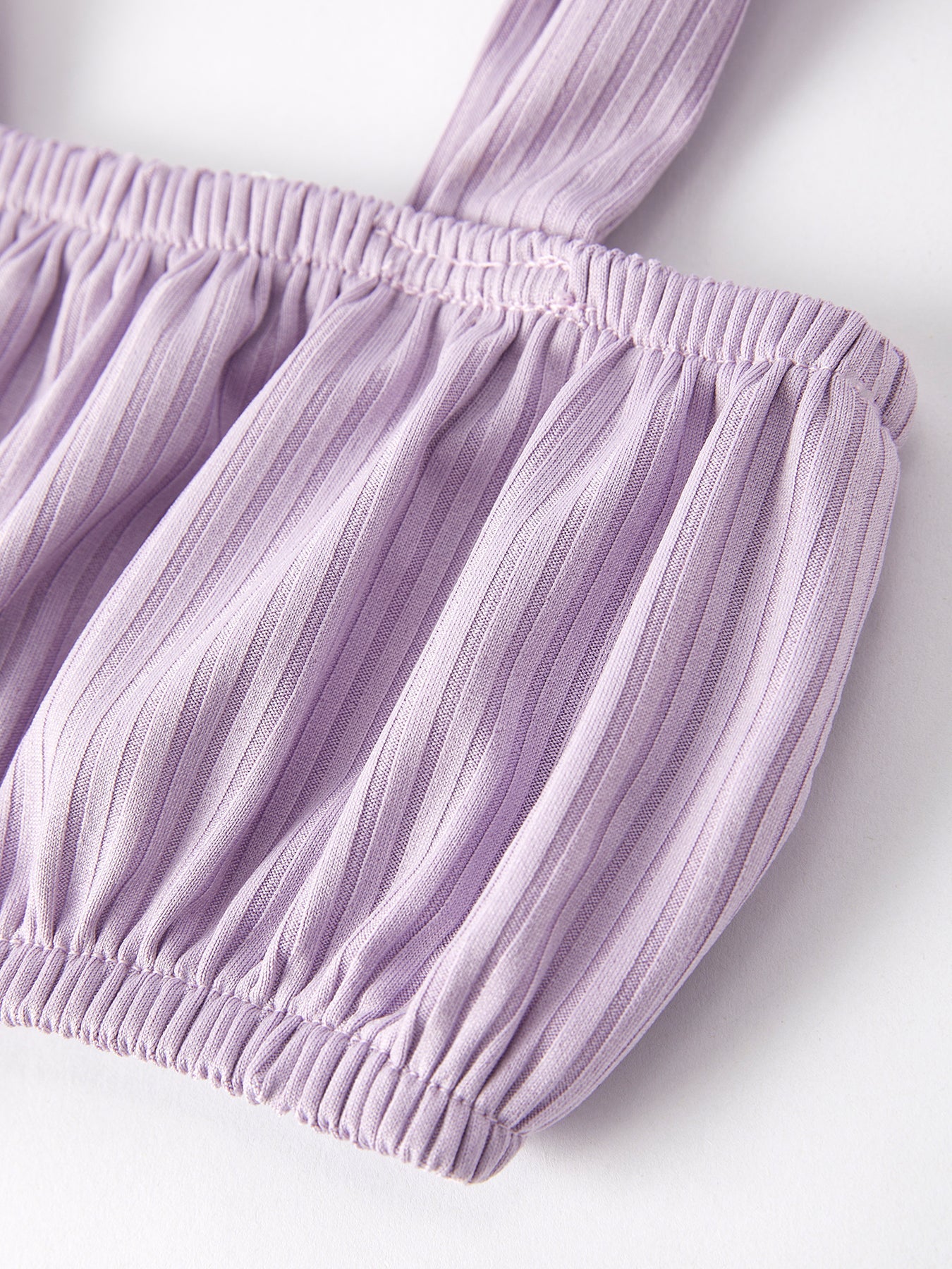 Summer Purple Bow Pleated Suspender Vest And Floral Bloomers Set