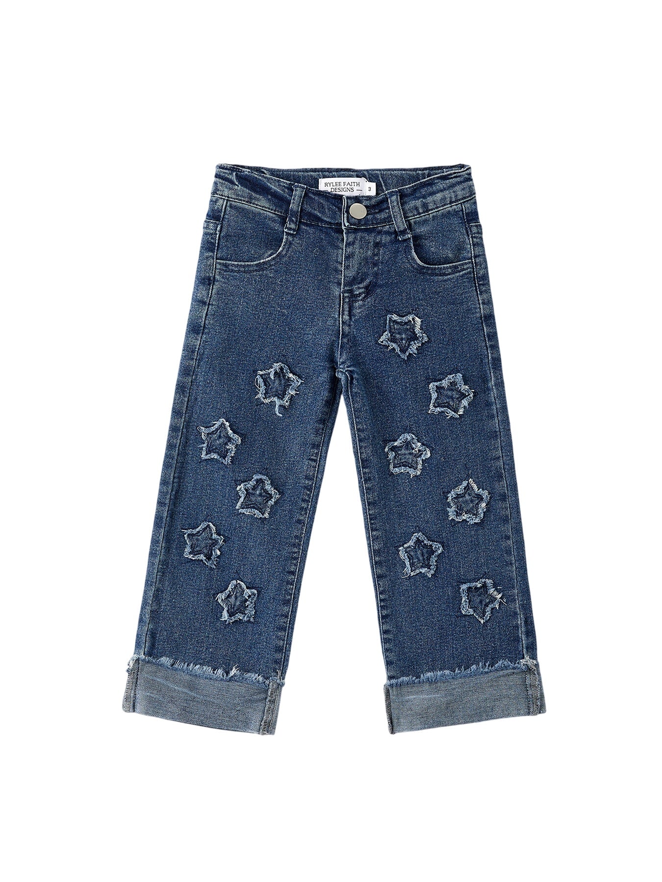 4th Of July Stylish Star Shaped Distressed Button Jeans
