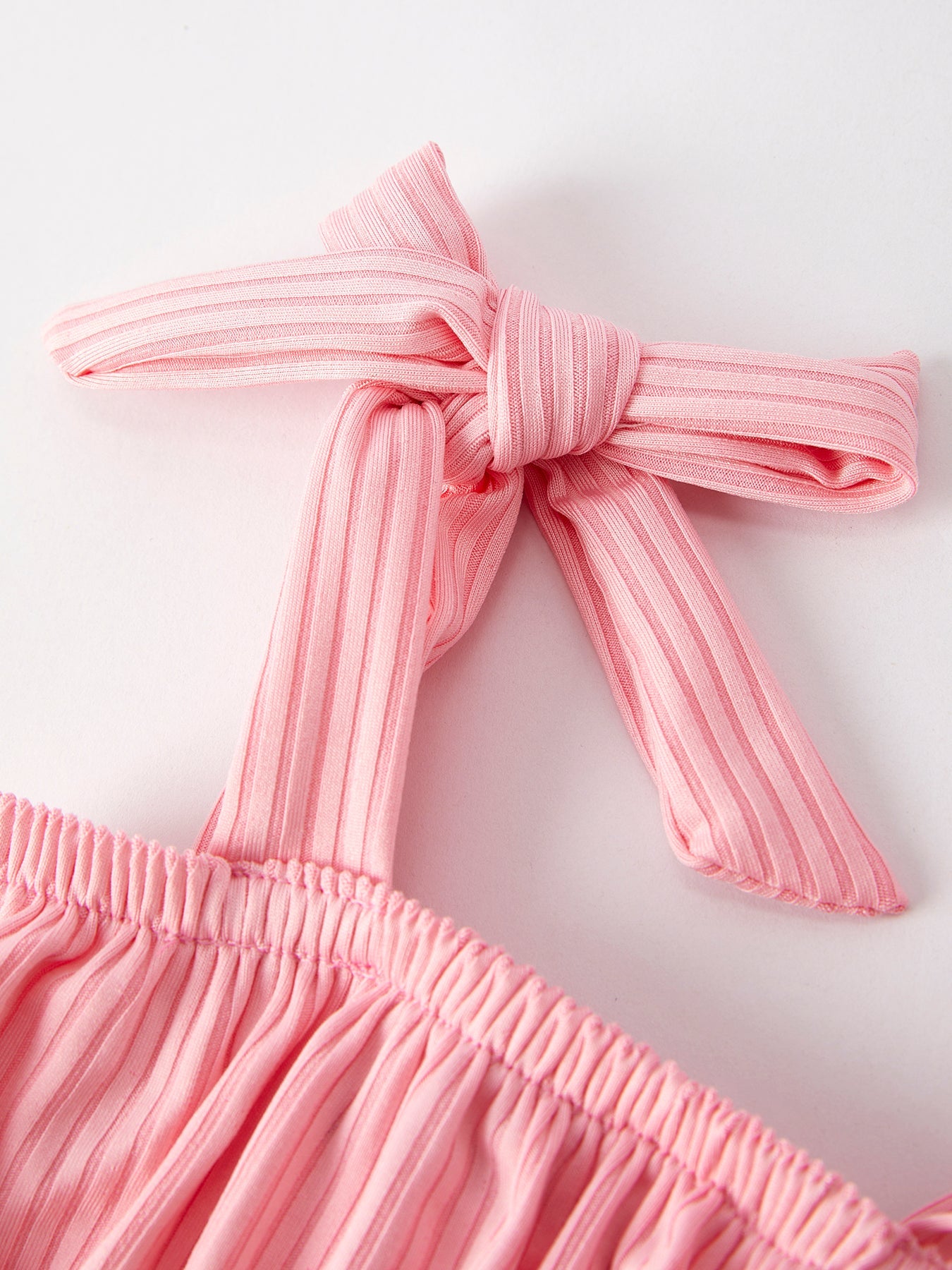 Spring Summer Pink Pleated Suspender Vest And Floral Bloomers Set