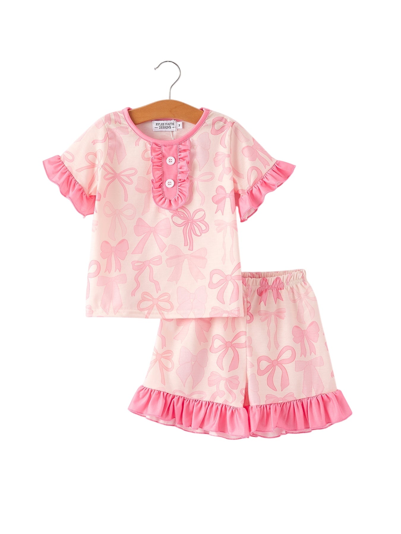 Girls Pink Bow Print Pajamas Set