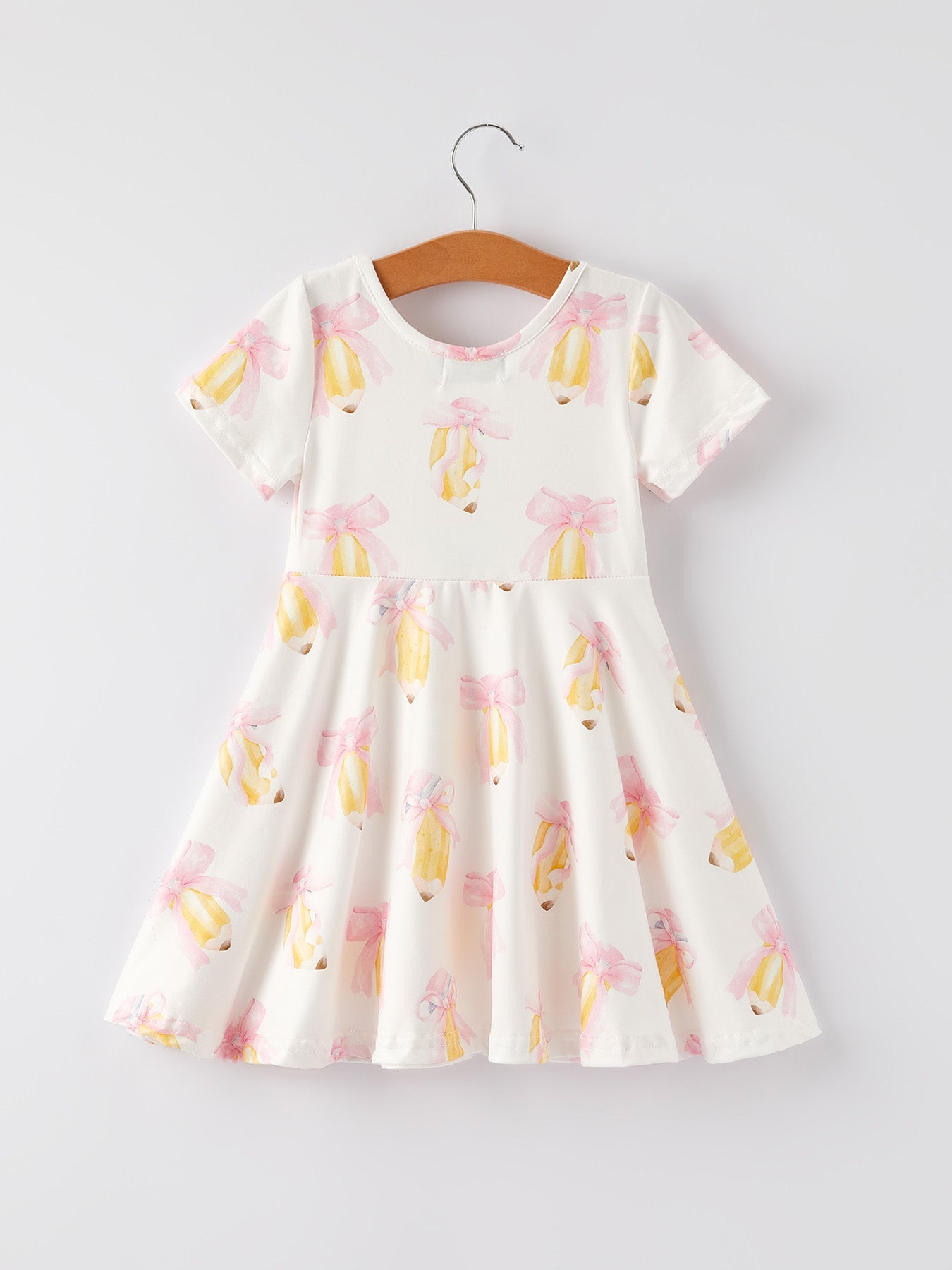 Back To School Bow Pencil Print Girls Dress