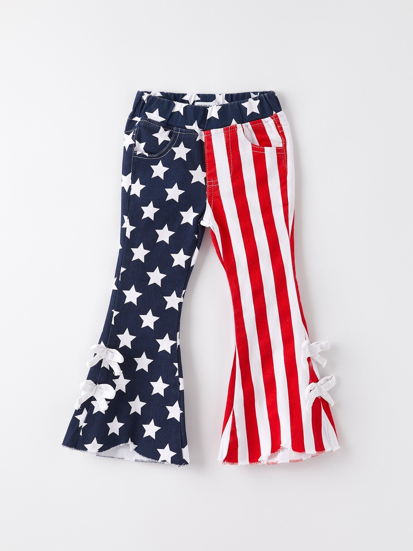 4th Of July Patriotic Star Stripe Bow Flare Pants