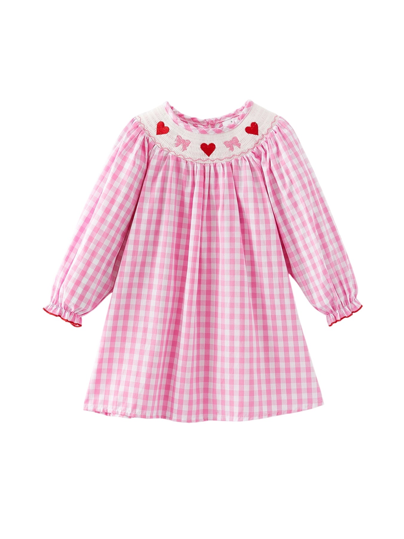 Valentine's Day Heart Bow Smocking Embroidered Pink Dress