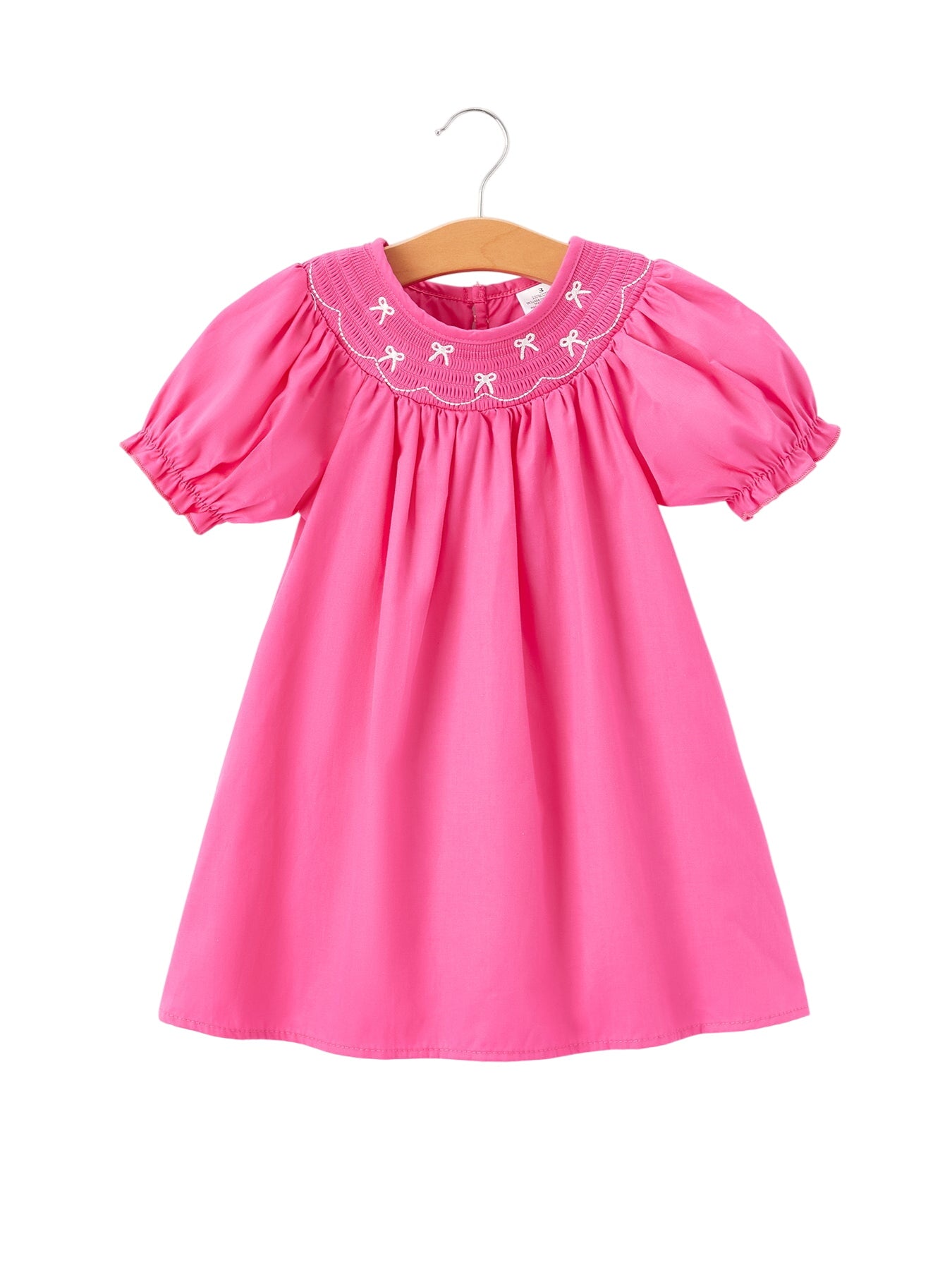 Girls Bow Smocking Embroidery Hot Pink Dress