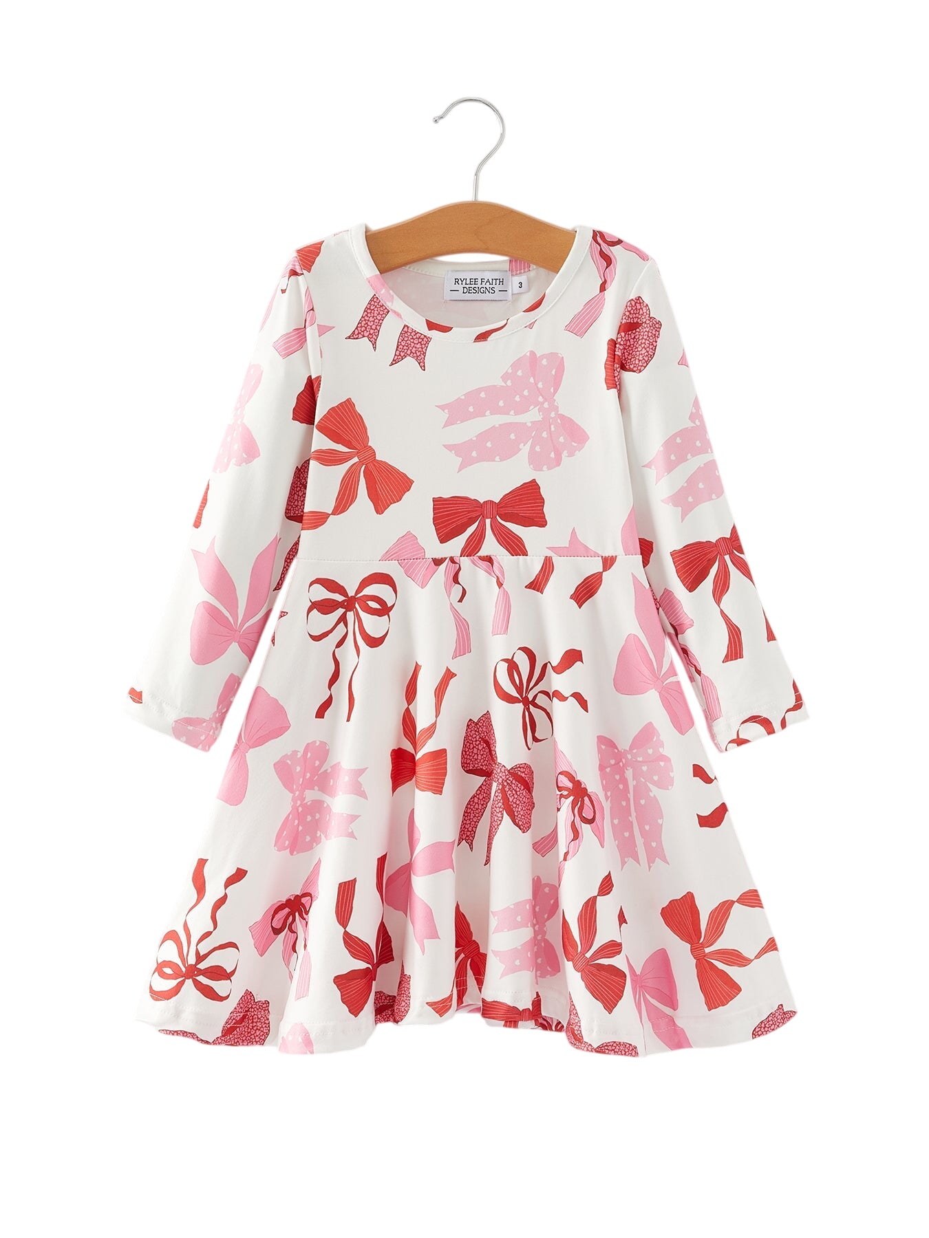 Spring And Summer Girls' Pink Bow Print Dress