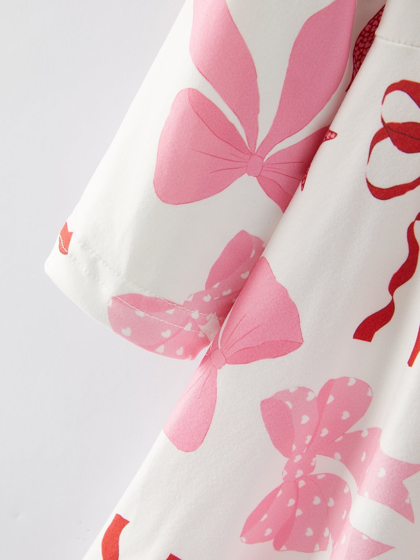 Spring And Summer Girls' Pink Bow Print Dress