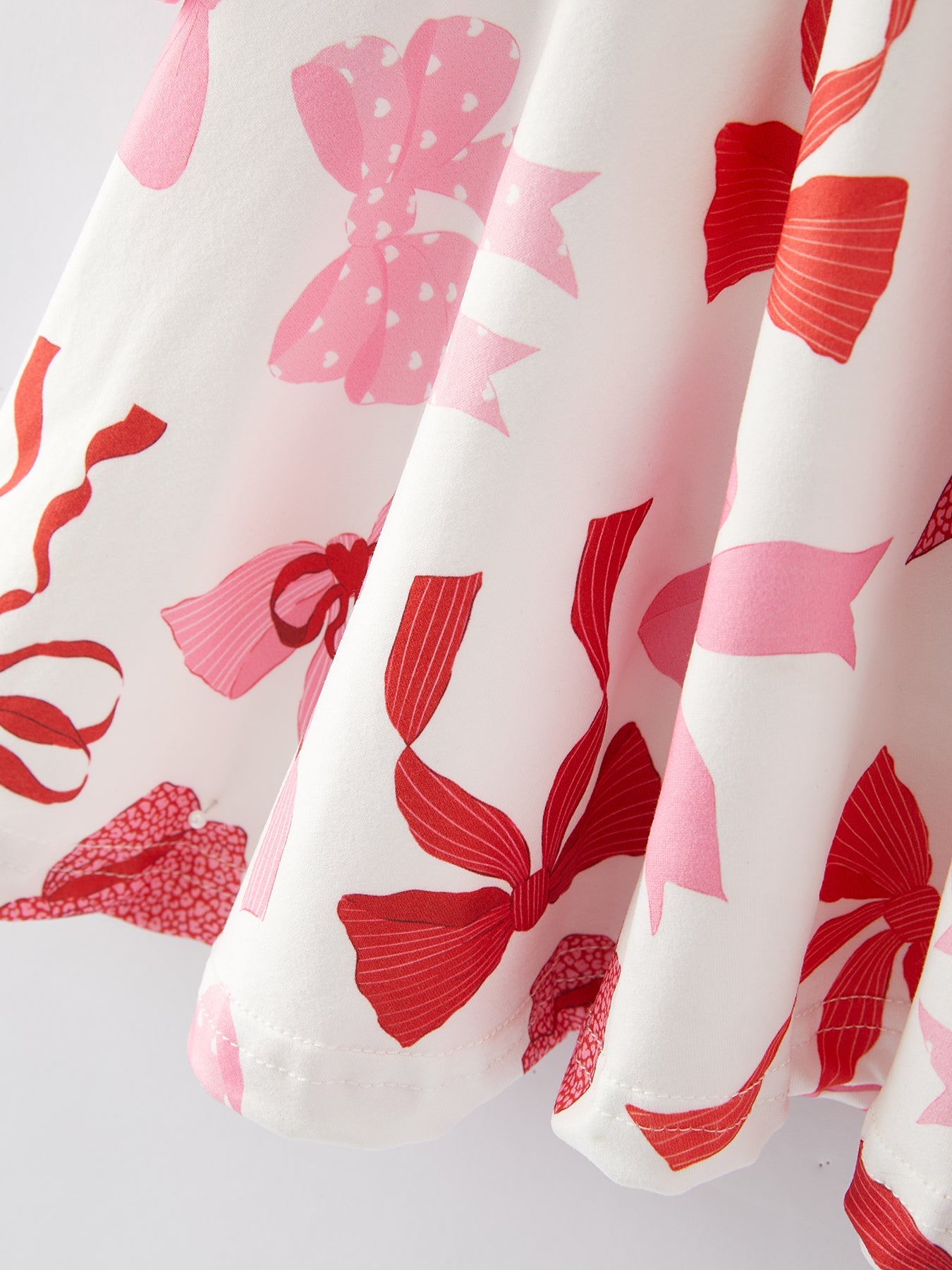 Spring And Summer Girls' Pink Bow Print Dress