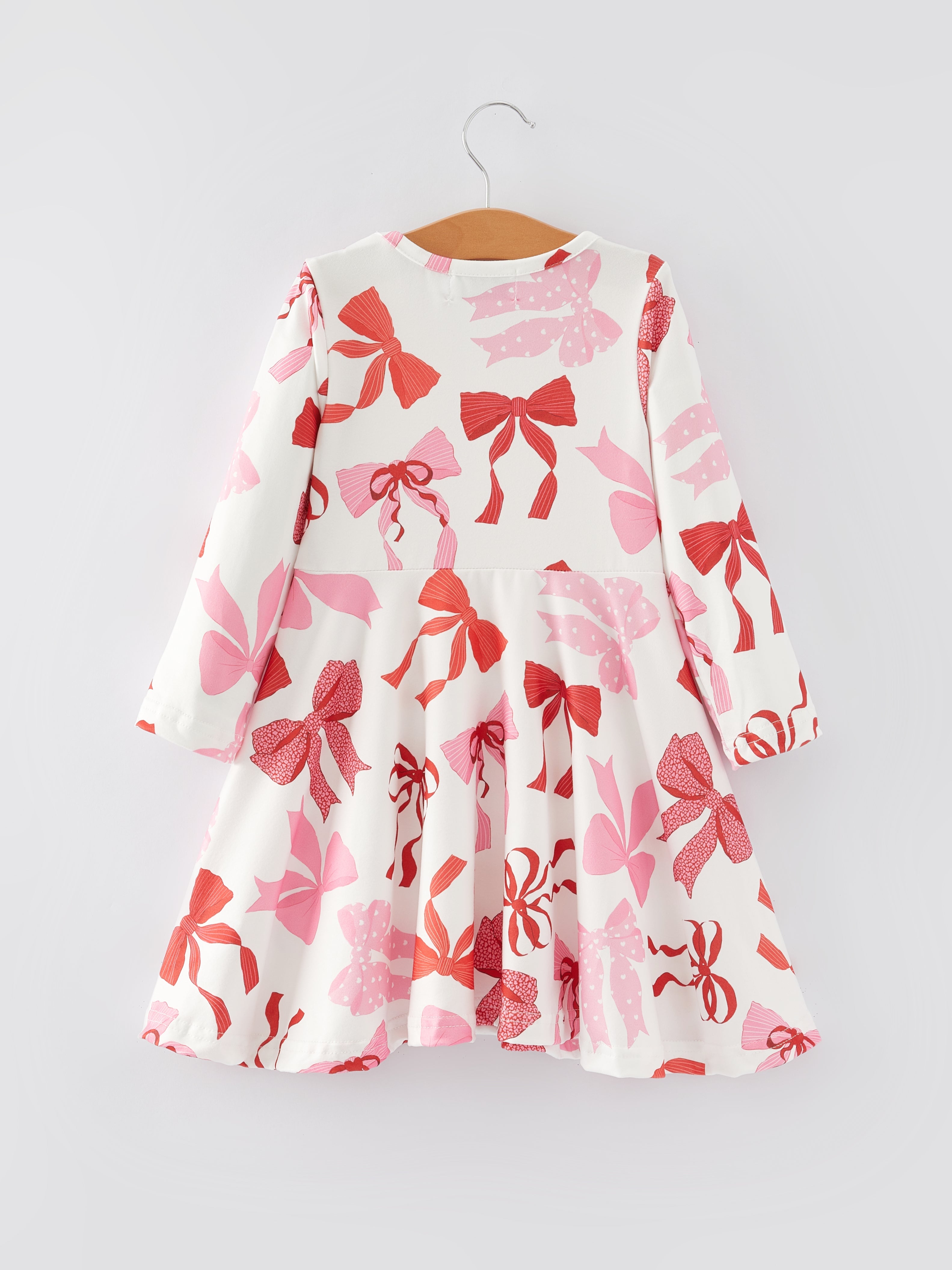 Spring And Summer Girls' Pink Bow Print Dress
