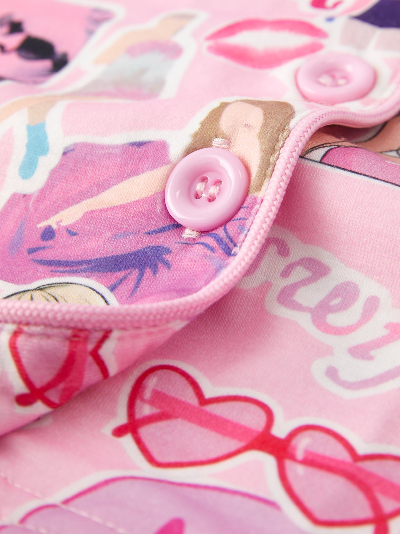 Pink Ts Lapel Button Short Sleeve Shorts Pajama Set