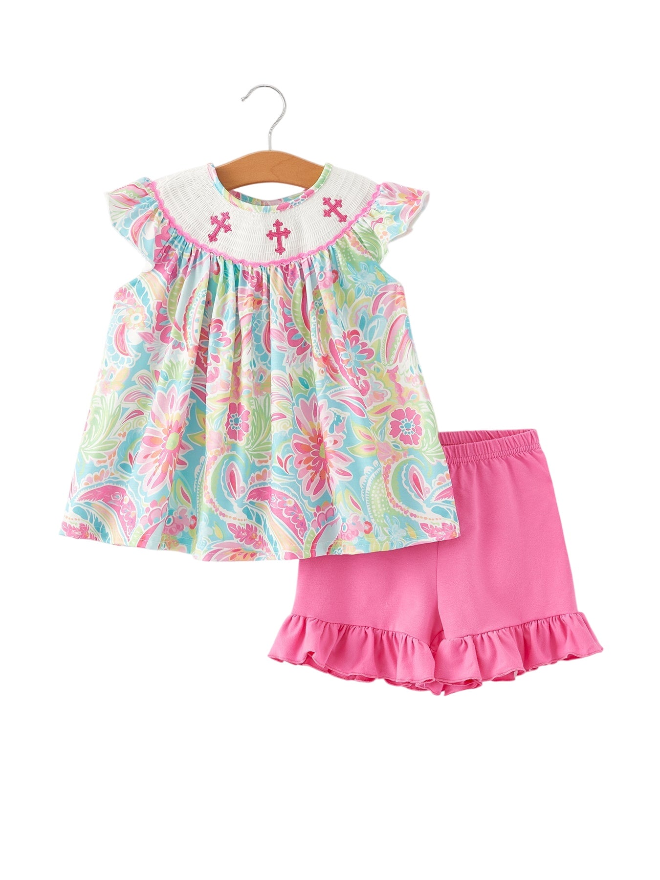 Easter Cross Smocking Embroidery Baby Girl Set