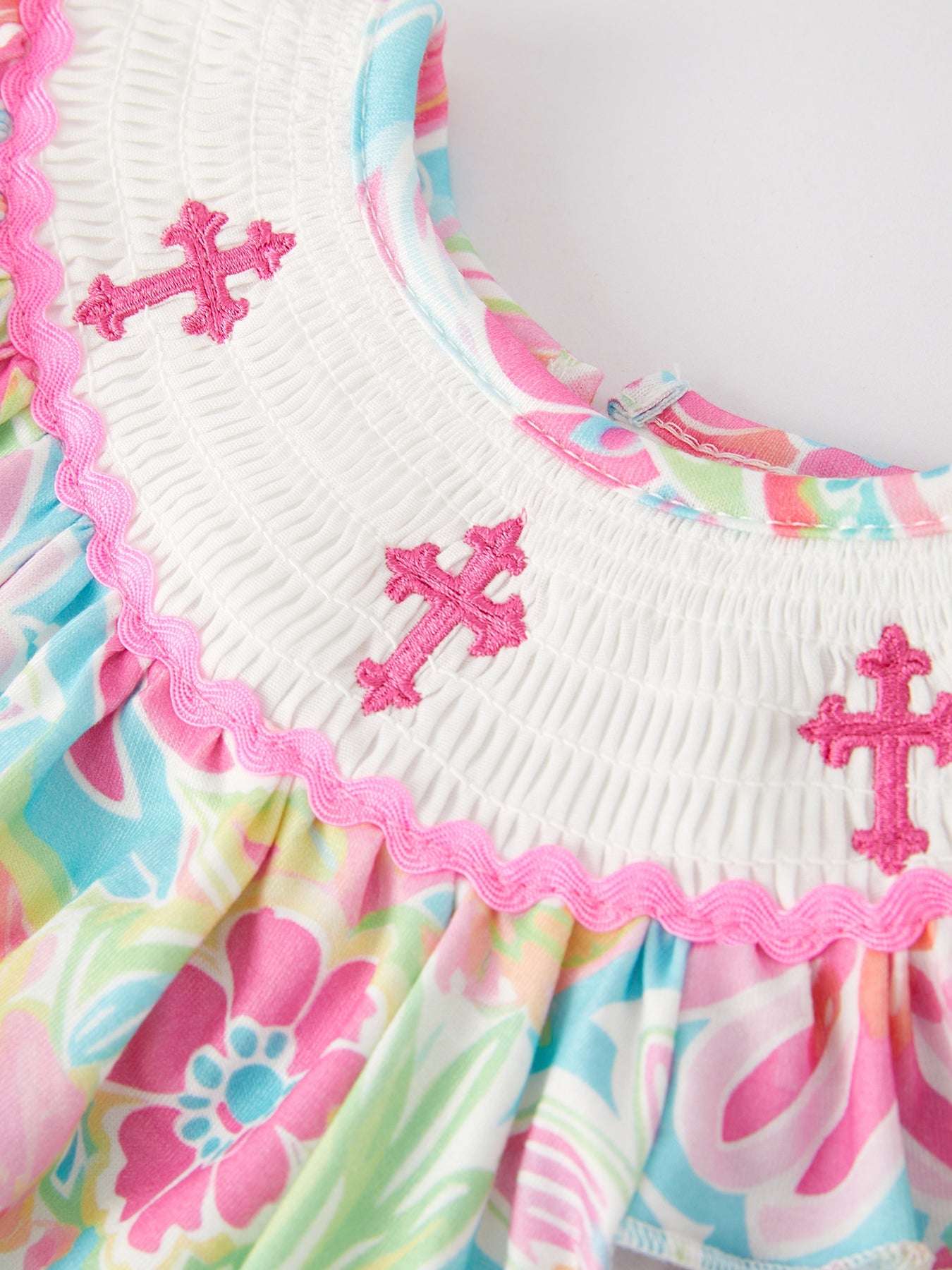 Easter Cross Smocking Embroidery Baby Girl Romper