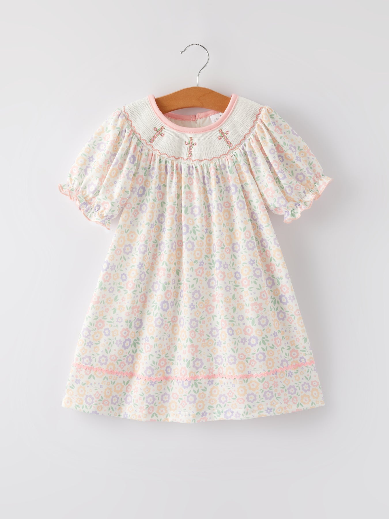 Spring Summer Cross Smocking Embroidery Colorful Dress