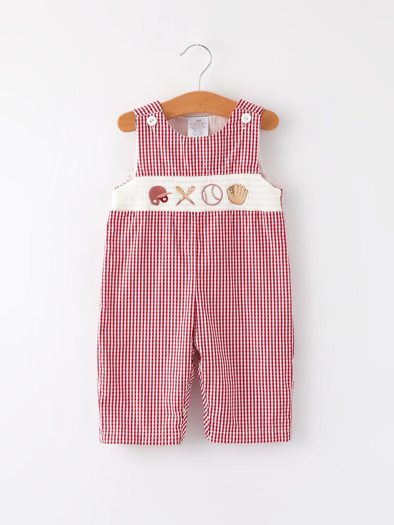 Baseball Baby Boys Smocking Embroidered Plaid Romper