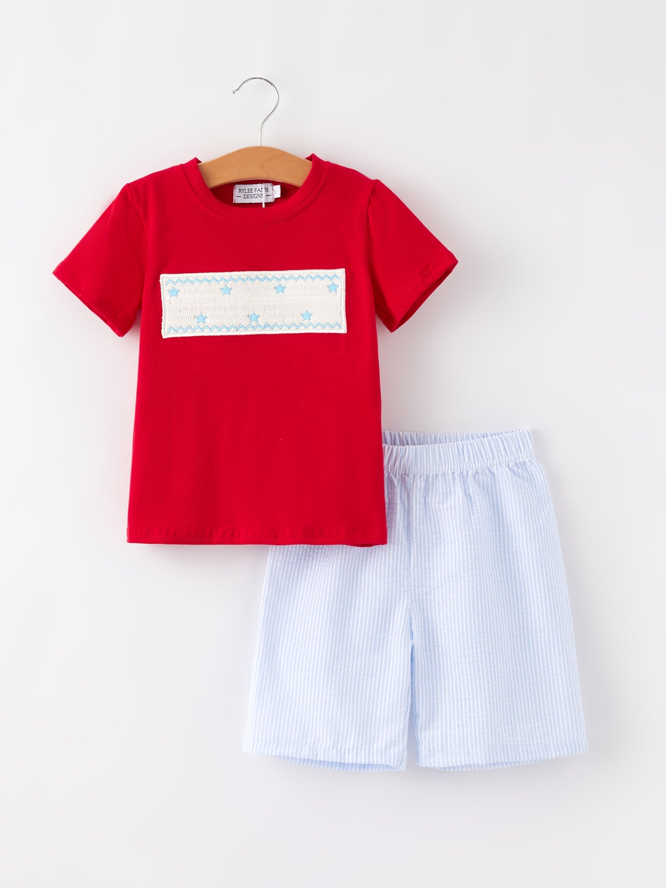4th Of July Star Embroidery Smocking Boys Set