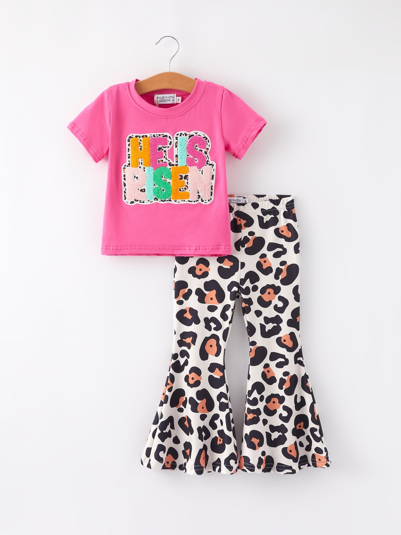 "he Is Risen" Applique Leopard Print Girls Set