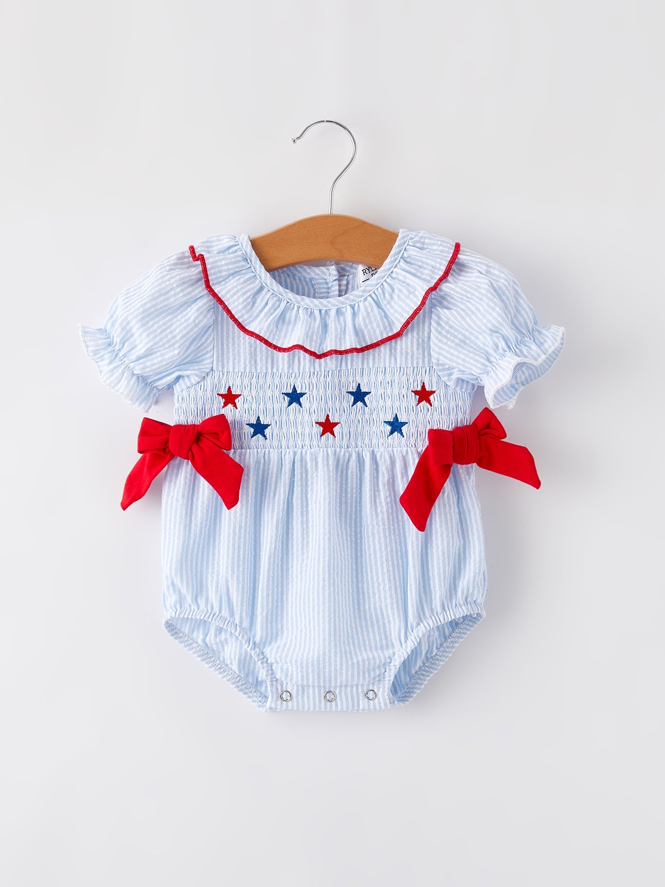 4th Of July Girls' Smocking Star Embroidered Romper