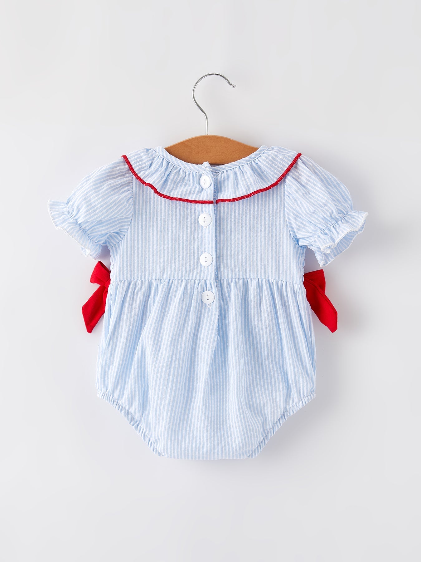 4th Of July Girls' Smocking Star Embroidered Romper