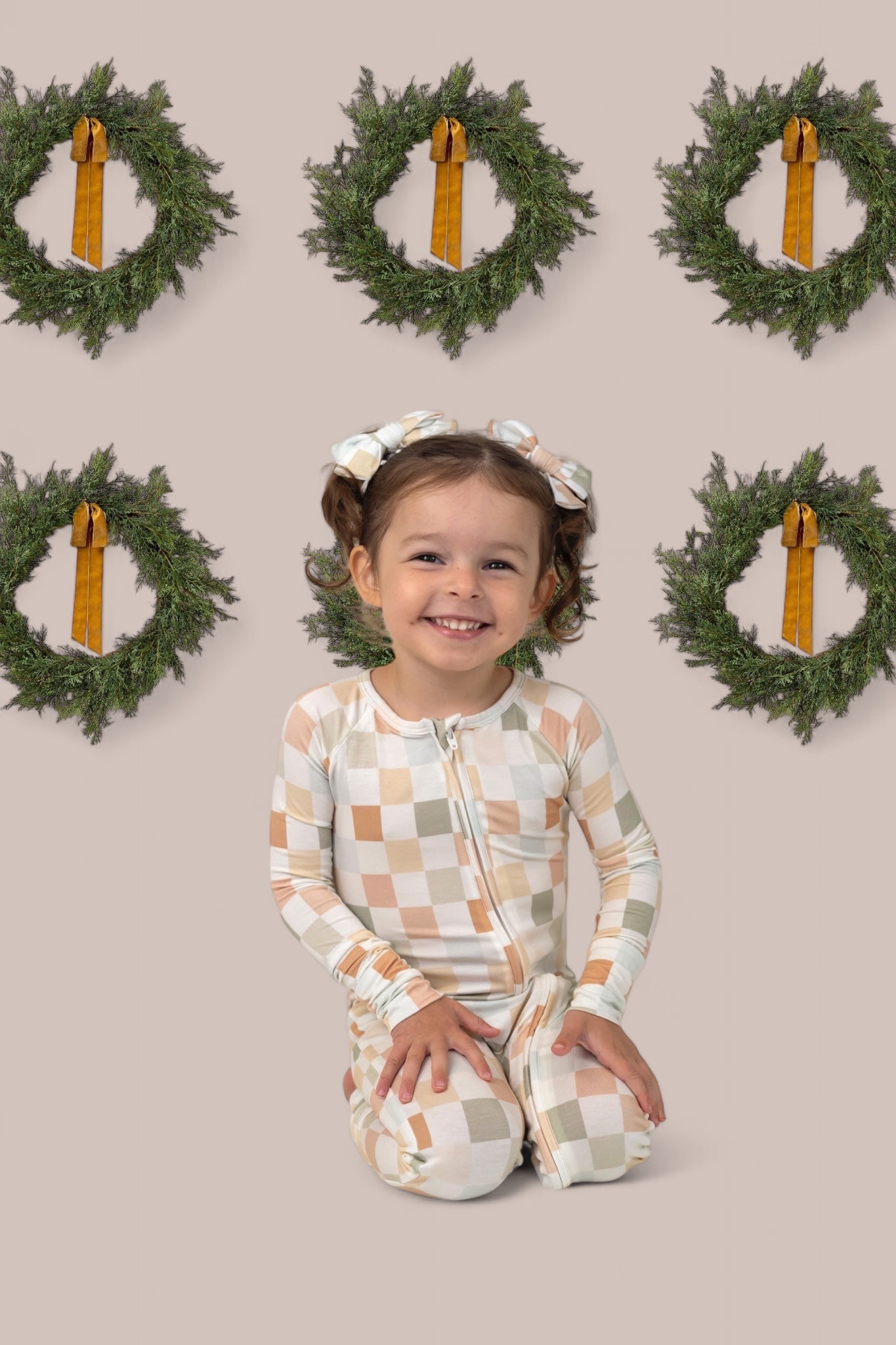 Muted Checkers Dream Bow Hair Clips