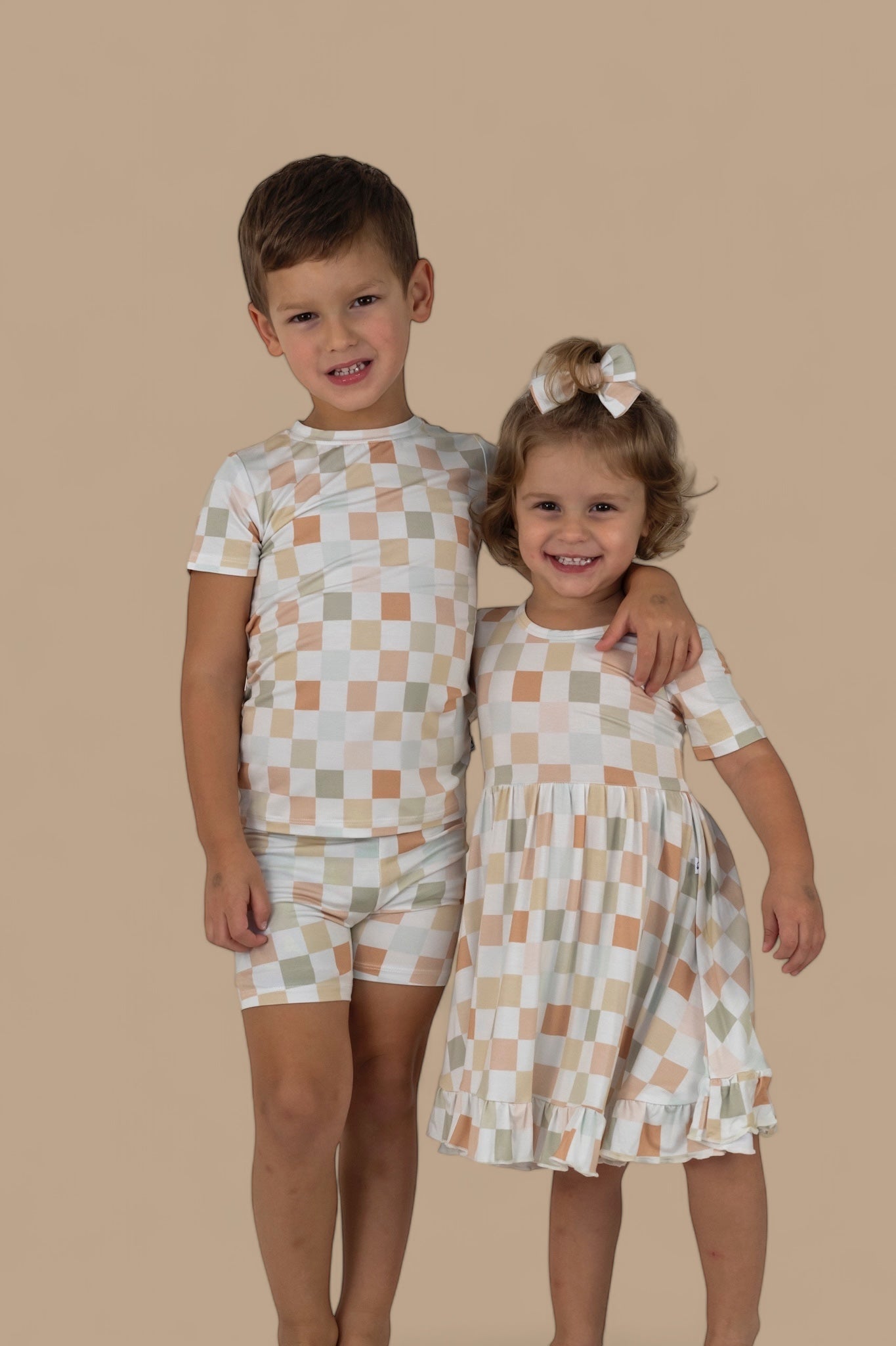 Muted Checkers Dream Ruffle Dress