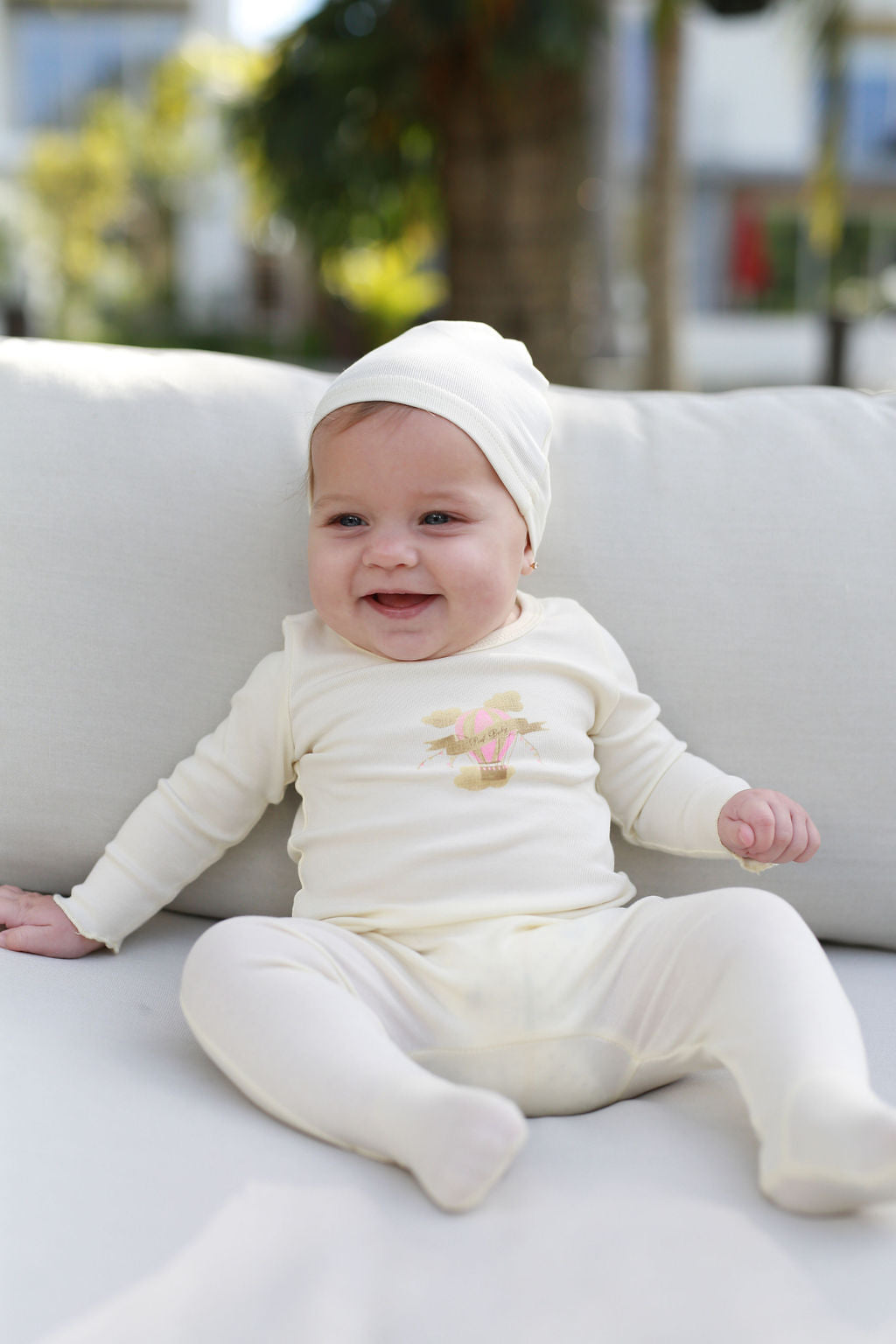 Hot Air Balloon Footie- Cream/pink