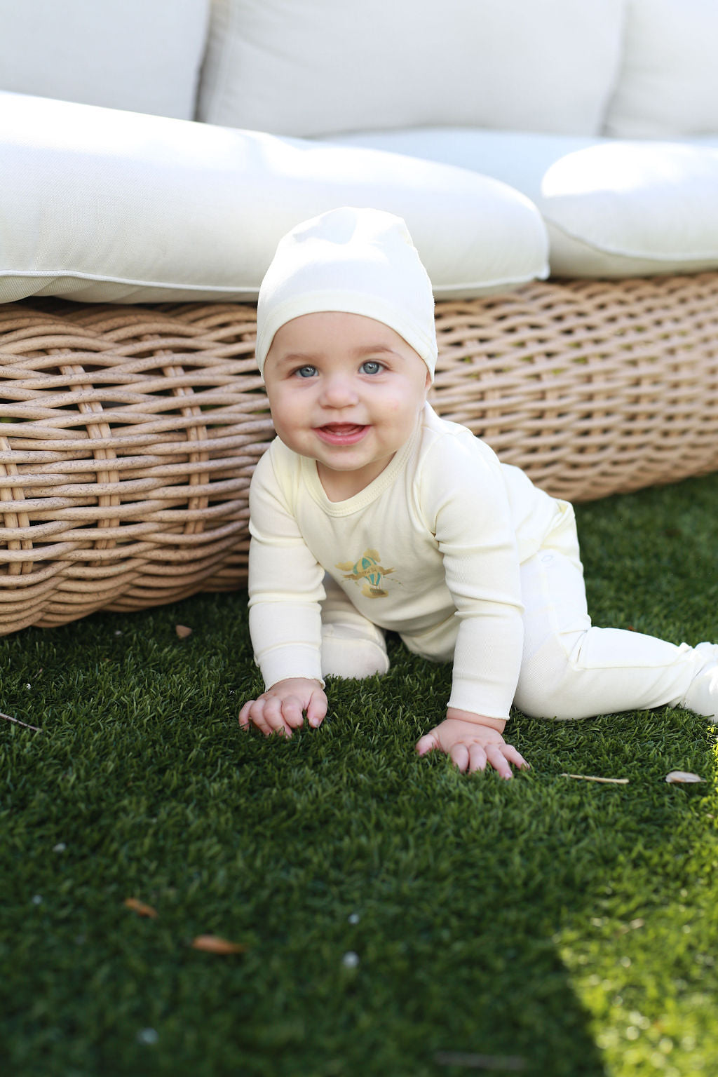 Hot Air Balloon Footie- Cream/blue