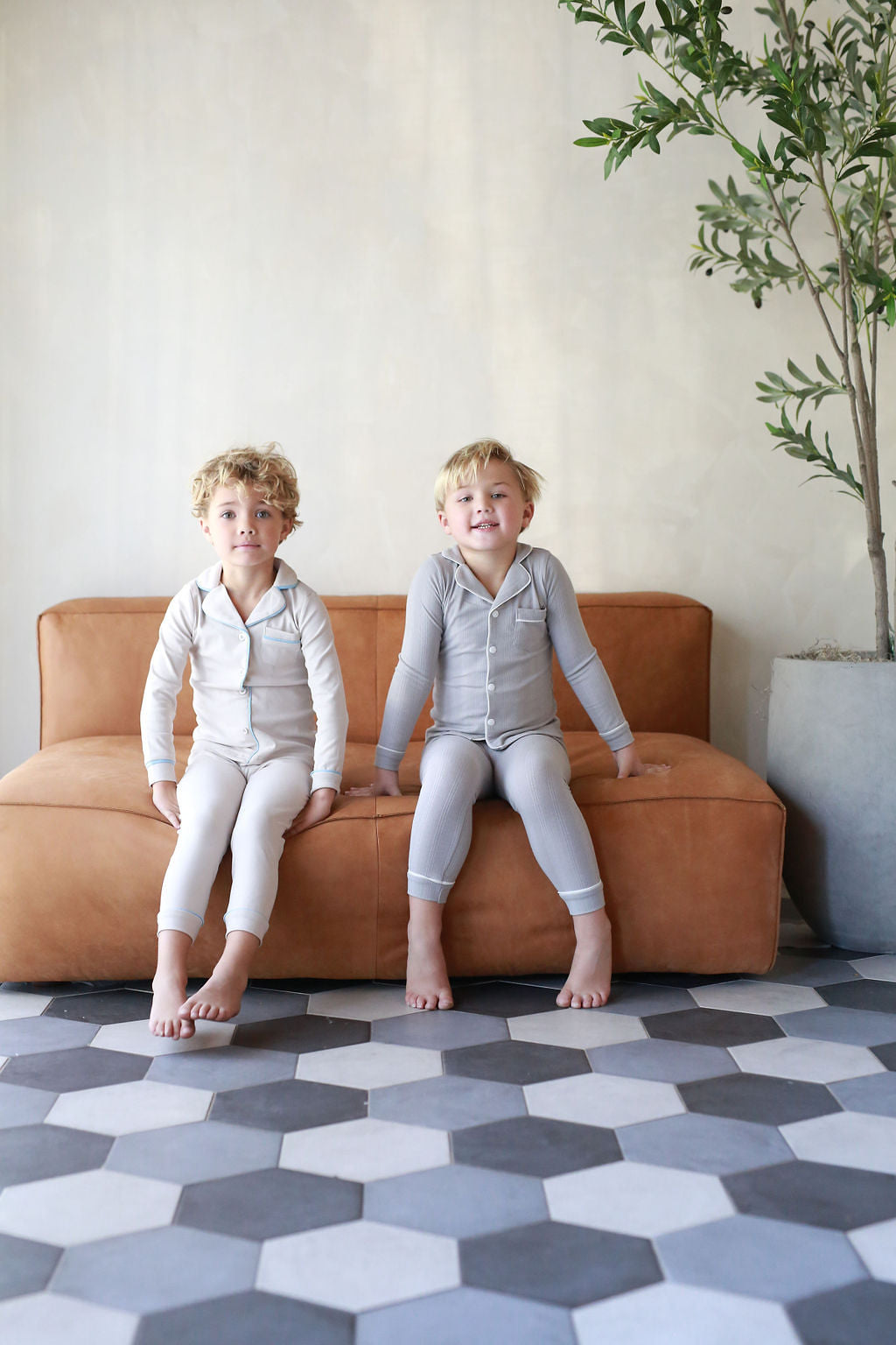 Ribbed Grandpa Pj- Dusty Blue