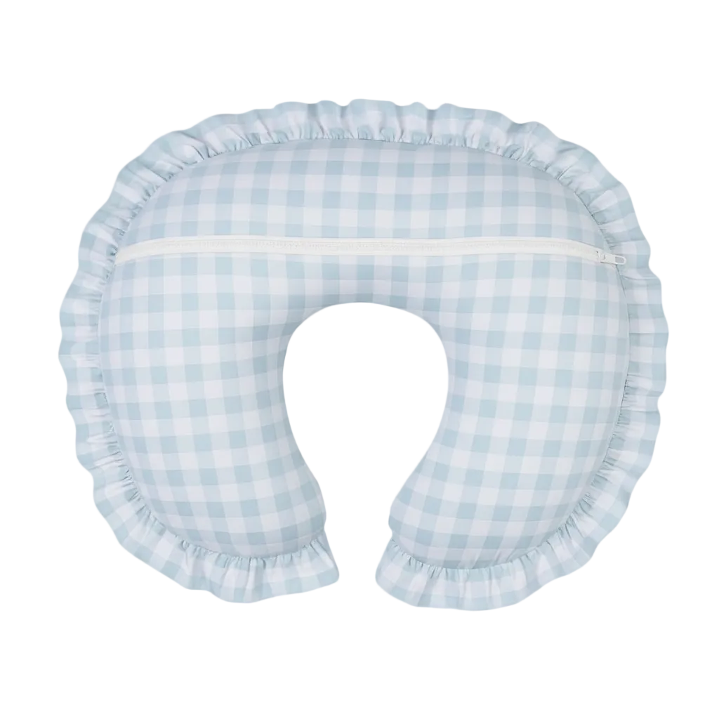 Blue Checkered Ruffle Nursing Pillow Cover