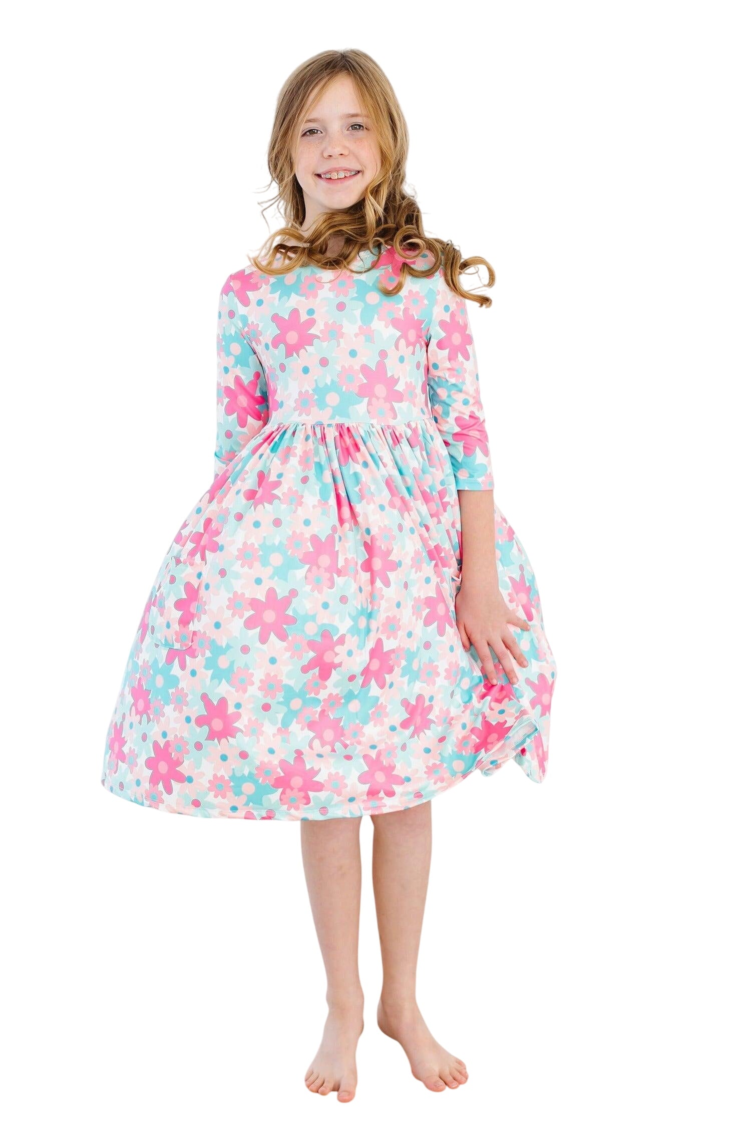 Petal Perfection 3/4 Sleeve Pocket Twirl Dress