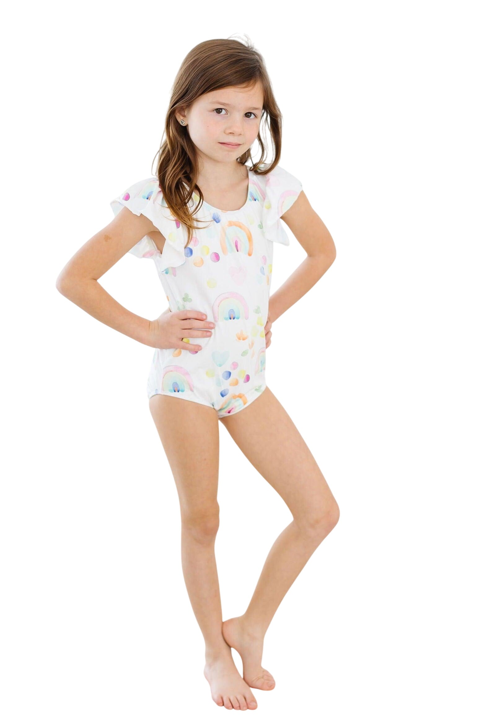 Watercolor Rainbows S/s Flutter Sleeve Leotard