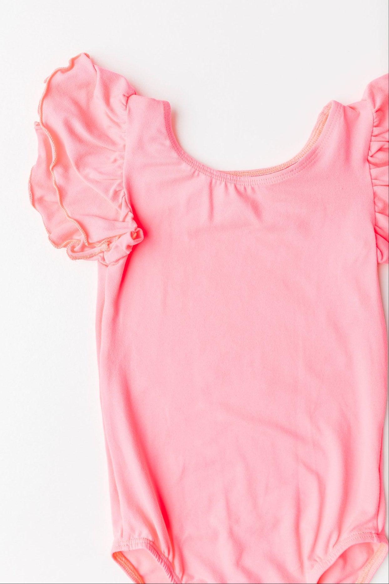 Neon Pink S/s Flutter Sleeve Leotard
