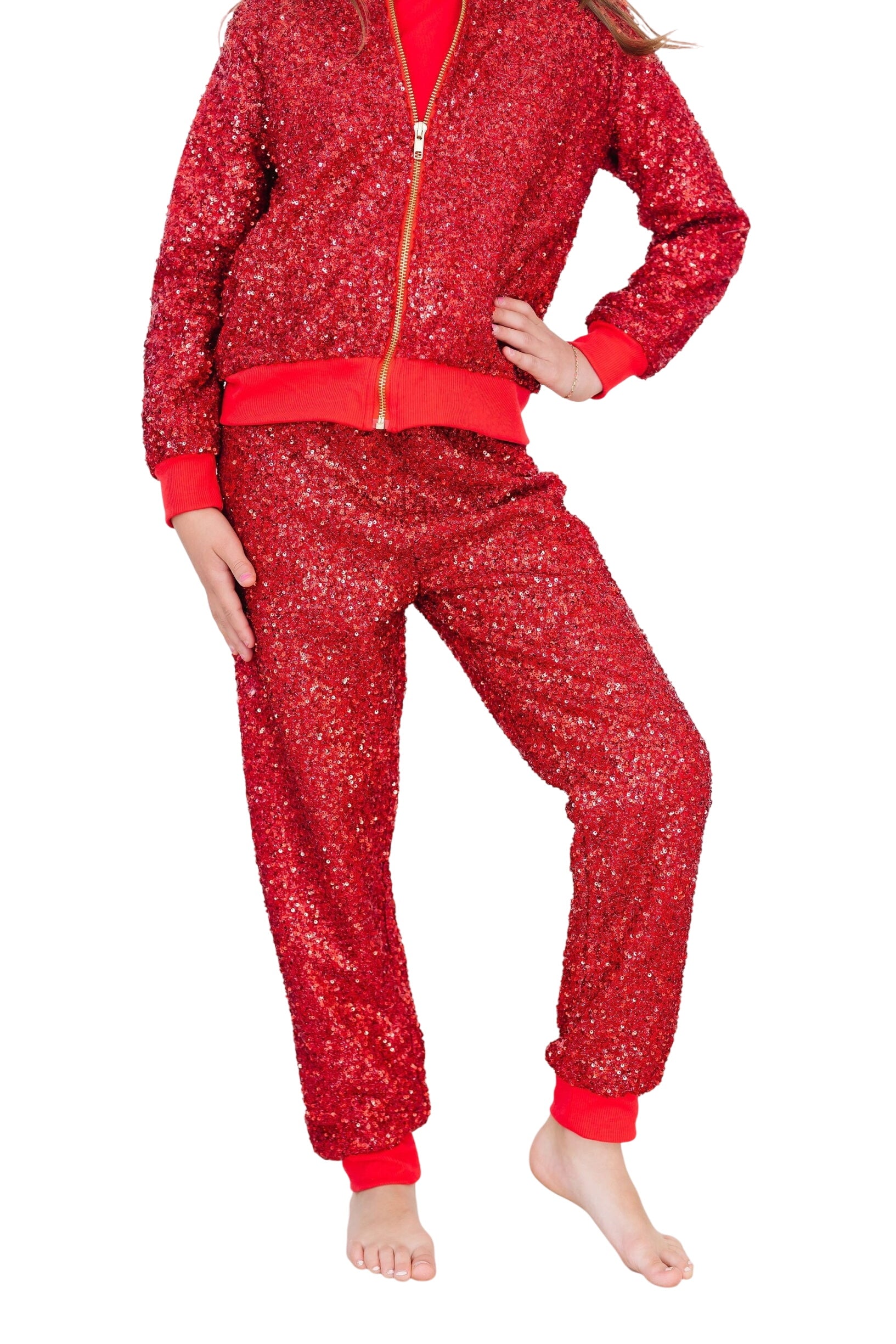 Red Sequin Joggers