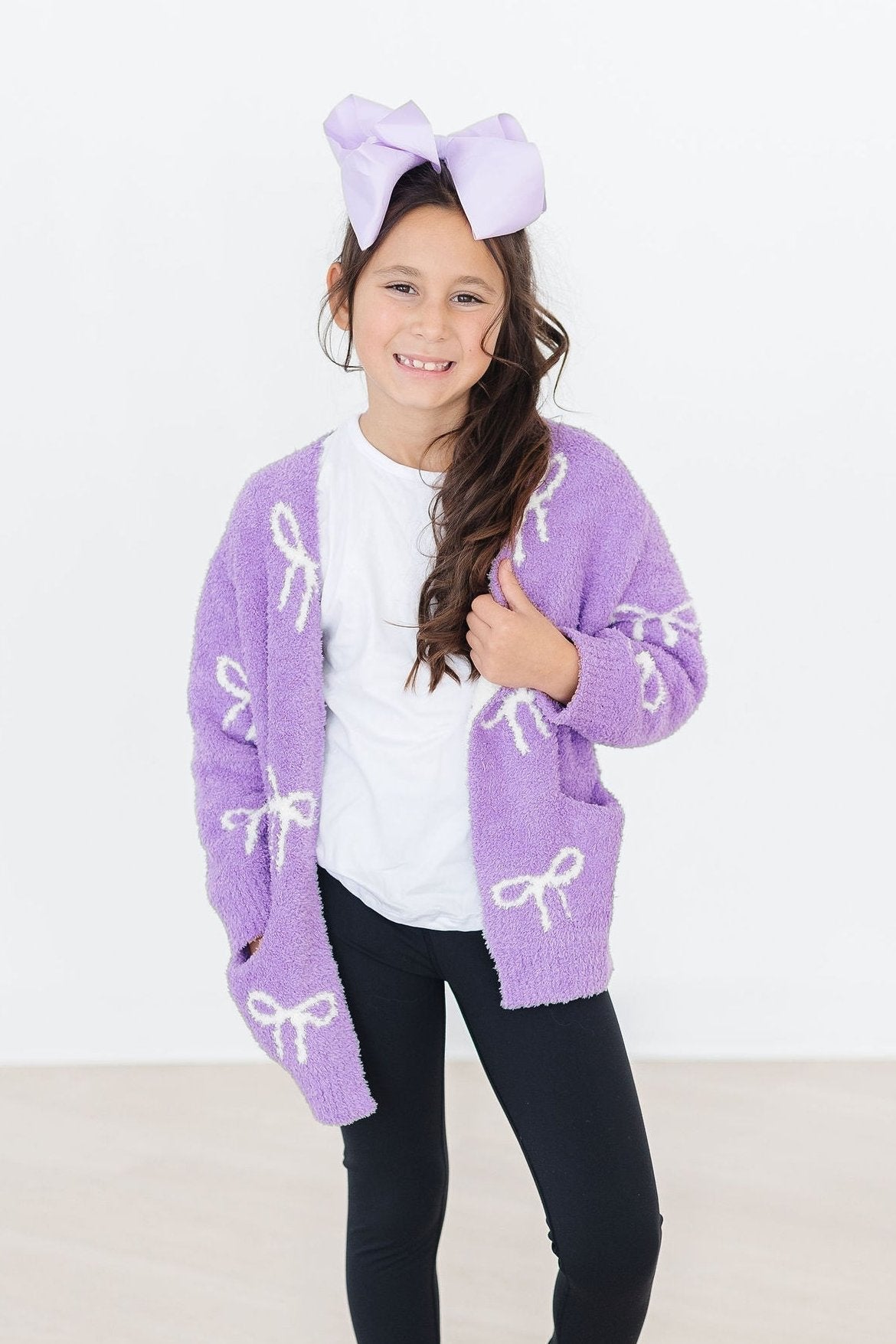 Lilac/coconut Bow Cozy Cardigan