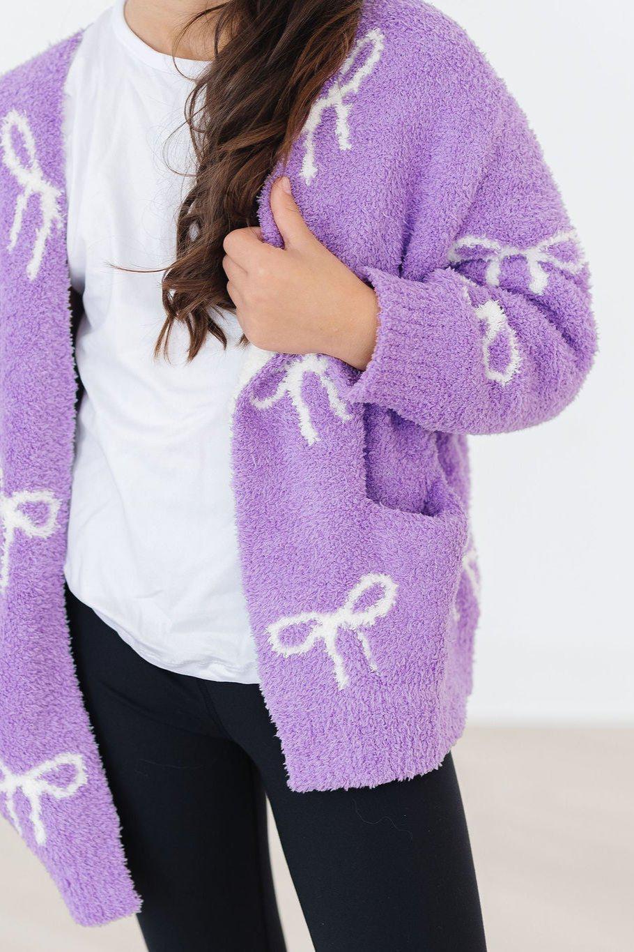 Lilac/coconut Bow Cozy Cardigan